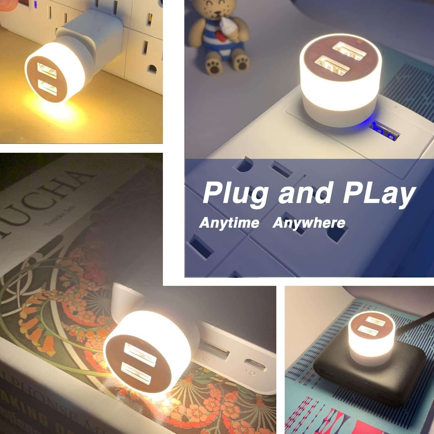 Arkit Mini 2 in 1 USB Holder Port with Lamp| Portable Home Lights| Led Light with Double USB Charging Port | Mini USB Plugin Lamp| Laptop Light/Desktop Reading Light with Data Cable Protector (1) 5