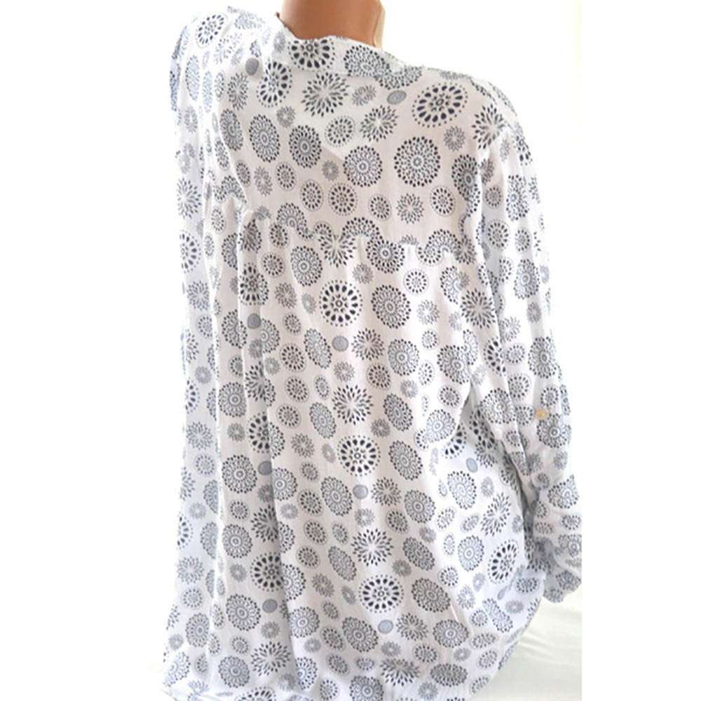 Blouse for Women Long Sleeve Kimloog Women Plus Size Print Long Sleeve Polka Dot Button Blouse Pullover Tops Shirt White 5