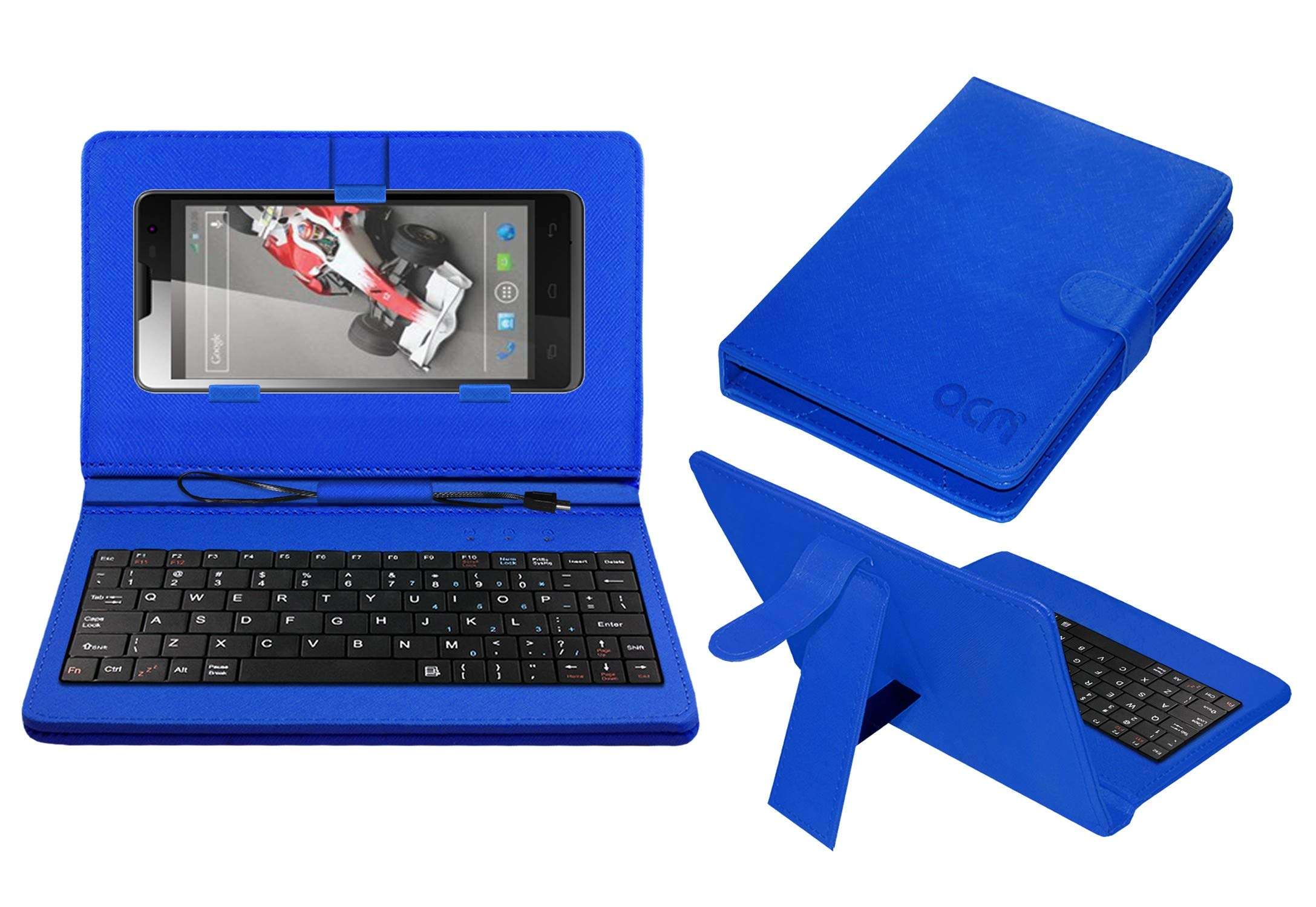 ACM Keyboard Case Compatible with Xolo Q1000 Opus 2 Mobile Flip Cover Stand Plug & Play Device for Study & Gaming Blue