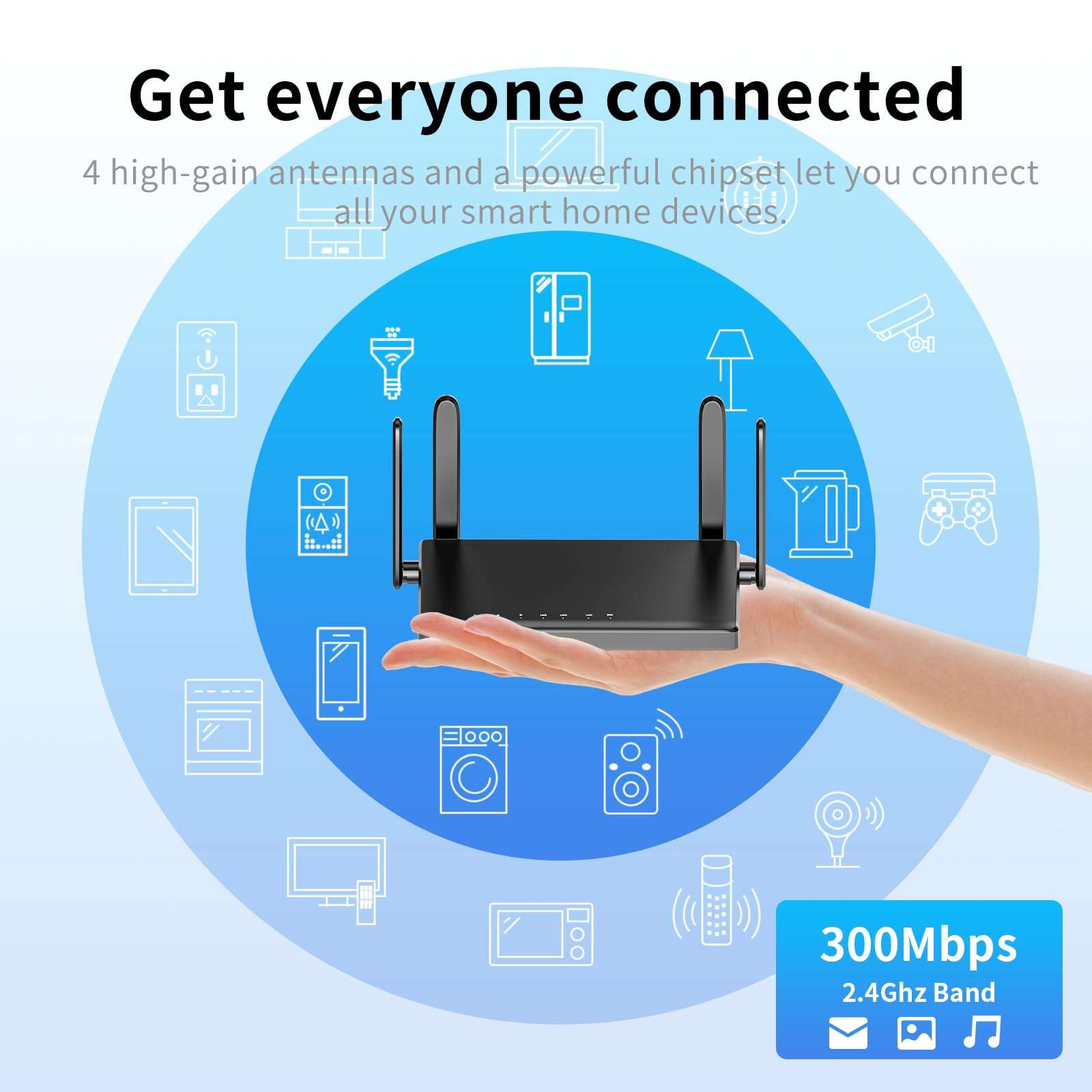 KKH 2.4ghz WiFi Router, Portable Travel Easy Setup Wireless Internet Network Pocket-Sized Long Range Wi-Fi Routers, High Speed up to 300mbps for Hotel Home Smart TV PC Computer Phone Gaming 3