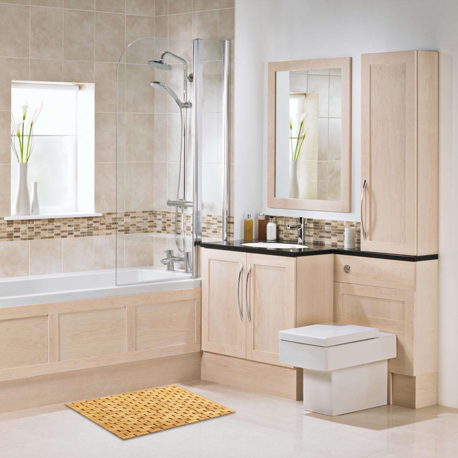 JforSJizT Natural Bamboo Bath Mat with Anti Slip Pads,Bathroom Shower and Bathtub Floor Mats Bath Rugs,Wooden Non Slip Water Proof Mat,Use for Kitchen Bedroom Toilet Doormat Pet Mat Floor Rug 6