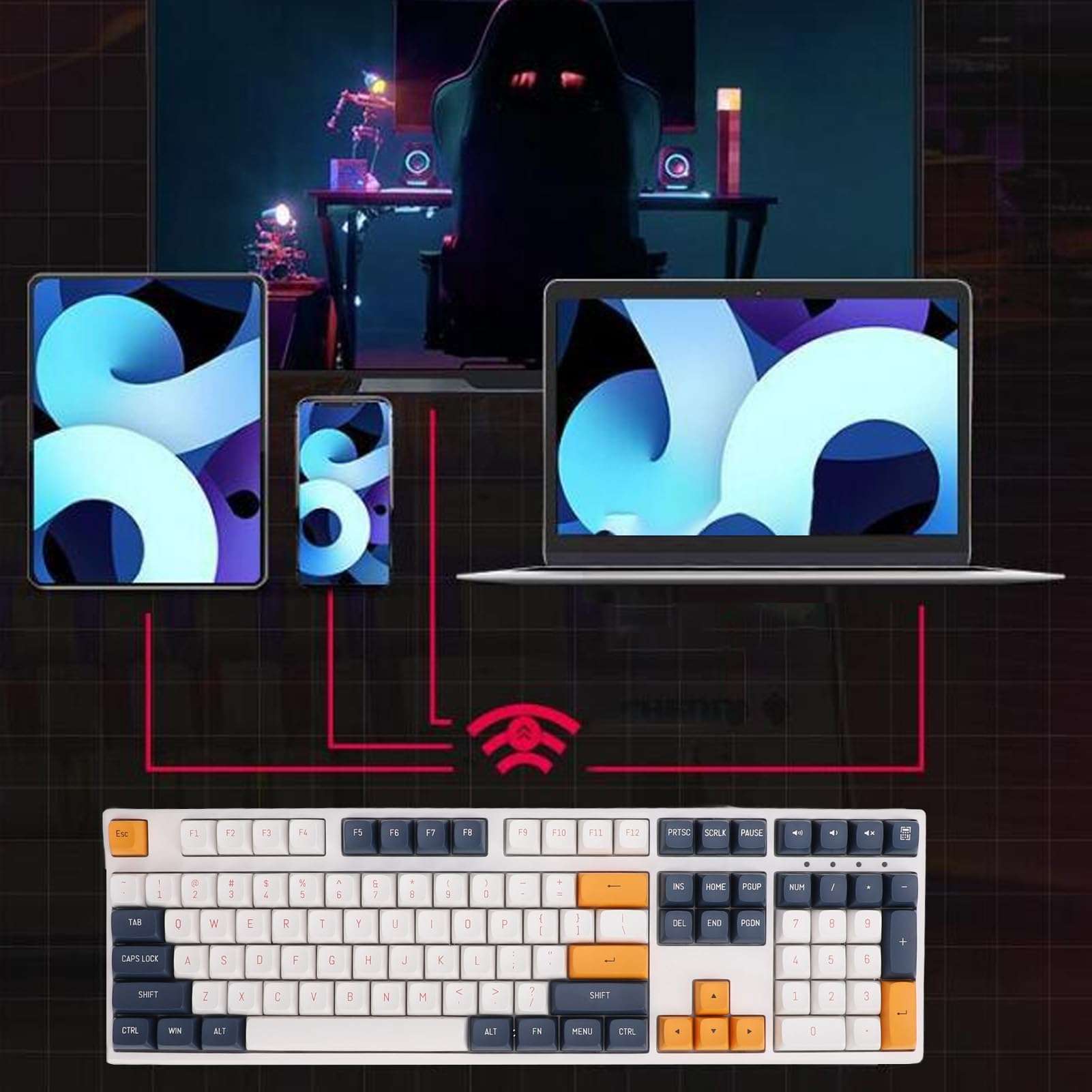 Bewinner Mechanical Gaming Keyboard, 3000mAh Red Switch, Three Way Cable Management, Adjustable Lighting Effects, Full Key Rollover Technology 4