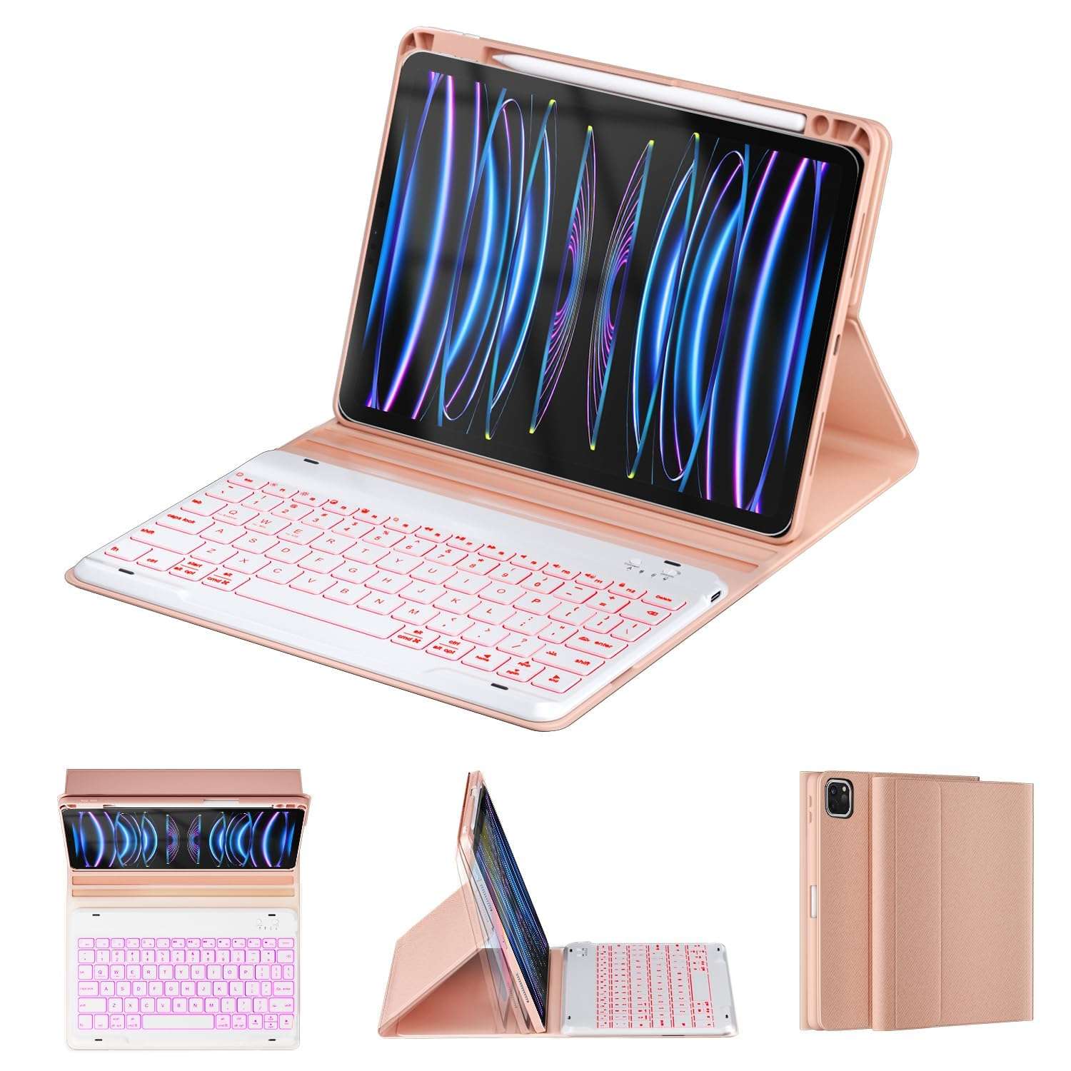 OYEEICE Keyboard Case for iPad Pro 12.9 (6th Generation 2022) - Detachable BT Backlit Magnetic Keyboard with iPad Pro 12.9 inch 5th / 4th Gen 2021 2020, Built-in Pencil Holder, Smart Cover(Pink) 1