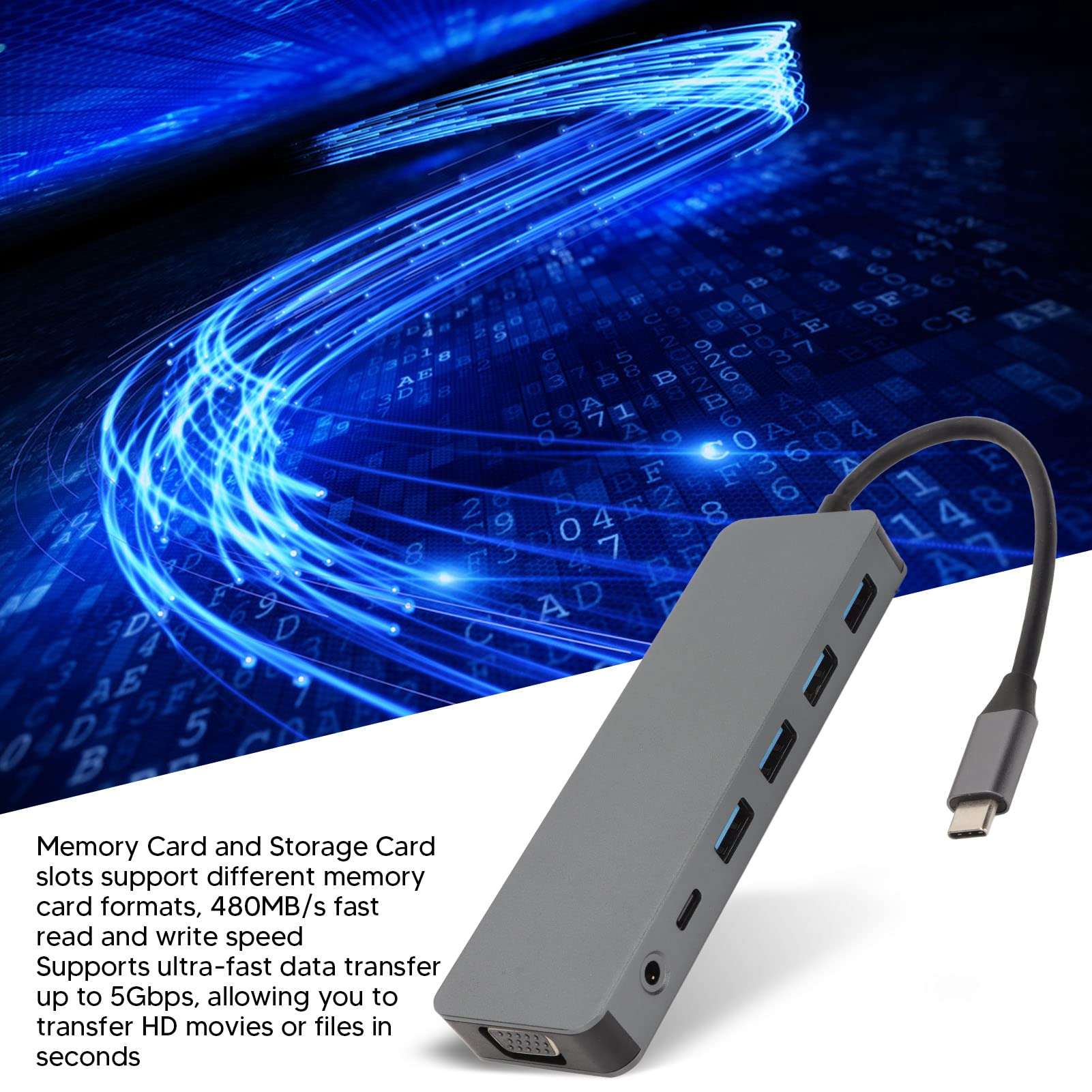 13 in 1 USB C Hub Grey 100W High Speed Charging USB C Docking Station Multiport USB C Adapter Hub USB C Splitter for Keyboard Mouse 3