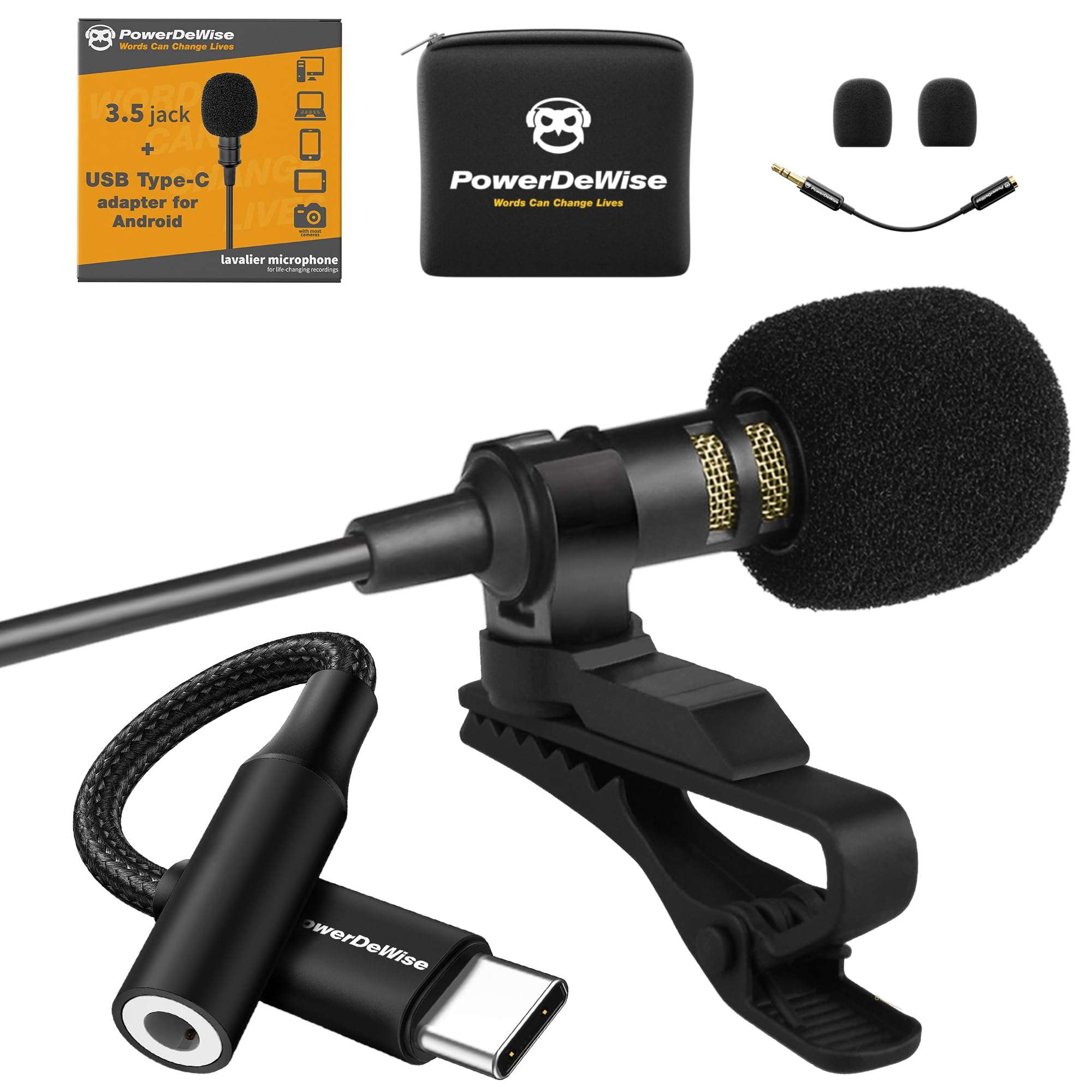 PowerDeWise Upgraded 2024 Type-C Lavalier Microphone with Adapter - Omnidirectional USB C Lav Mic for iPhone 15 Pro, Android, PC, Mac, Recorders - YouTube Interview Vlogging 1