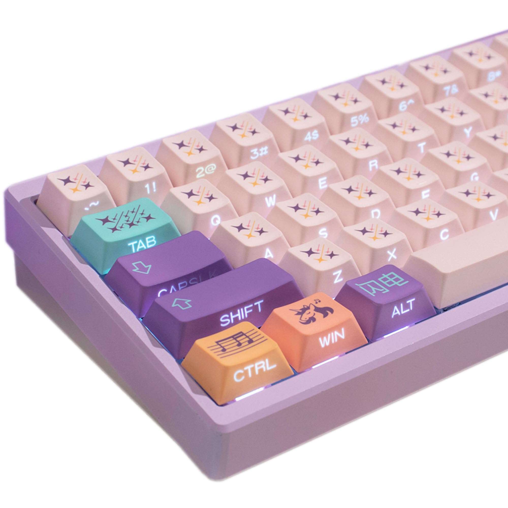 Zioyihan Shine Through Keycaps - Side Print Keycaps, PBT Keycap Set, 131 Keys Unicorn Style Custom Keycaps, Cherry Profile Keyboard Keycaps for ANSI/ISO Layout Keyboard Keycaps 60 Percent 1