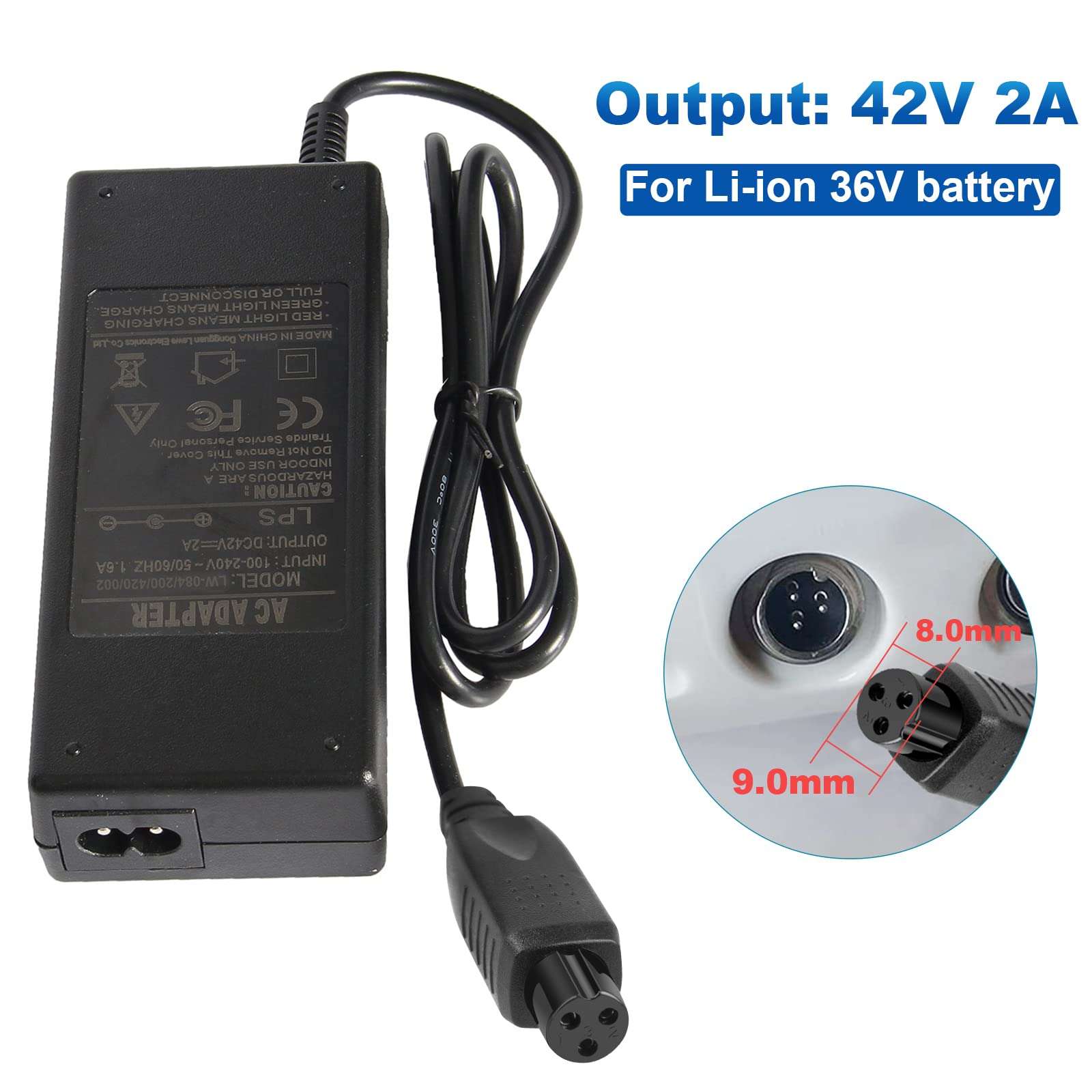 Fancy Buying 42V 2A 3-Prong Inline Connector Battery Charger for 10S Lithium Battery Power Cord Supply, Battery Charger for Electric Scooter 2