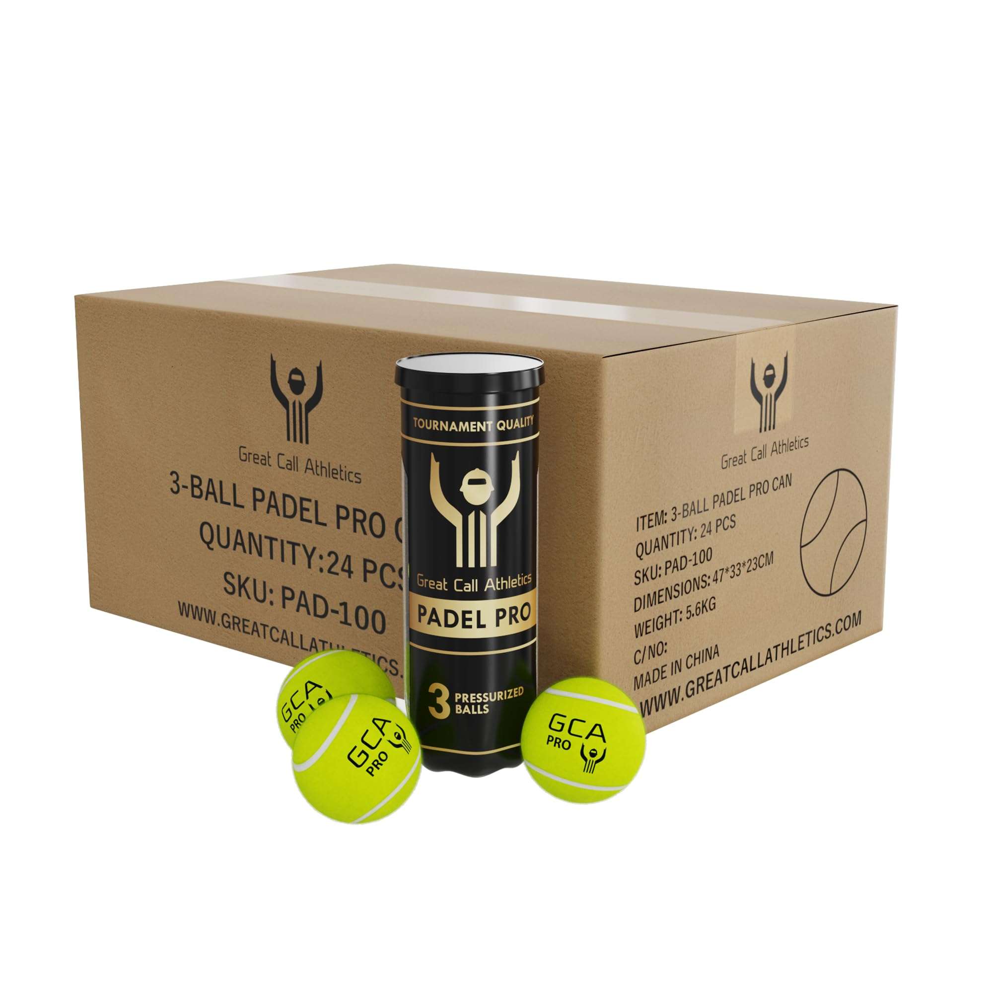 Great Call Athletics | Padel Pro Balls | Professional Tournament Quality | 3 Ball Can Pressurized Performance Game for Racket (24) 1
