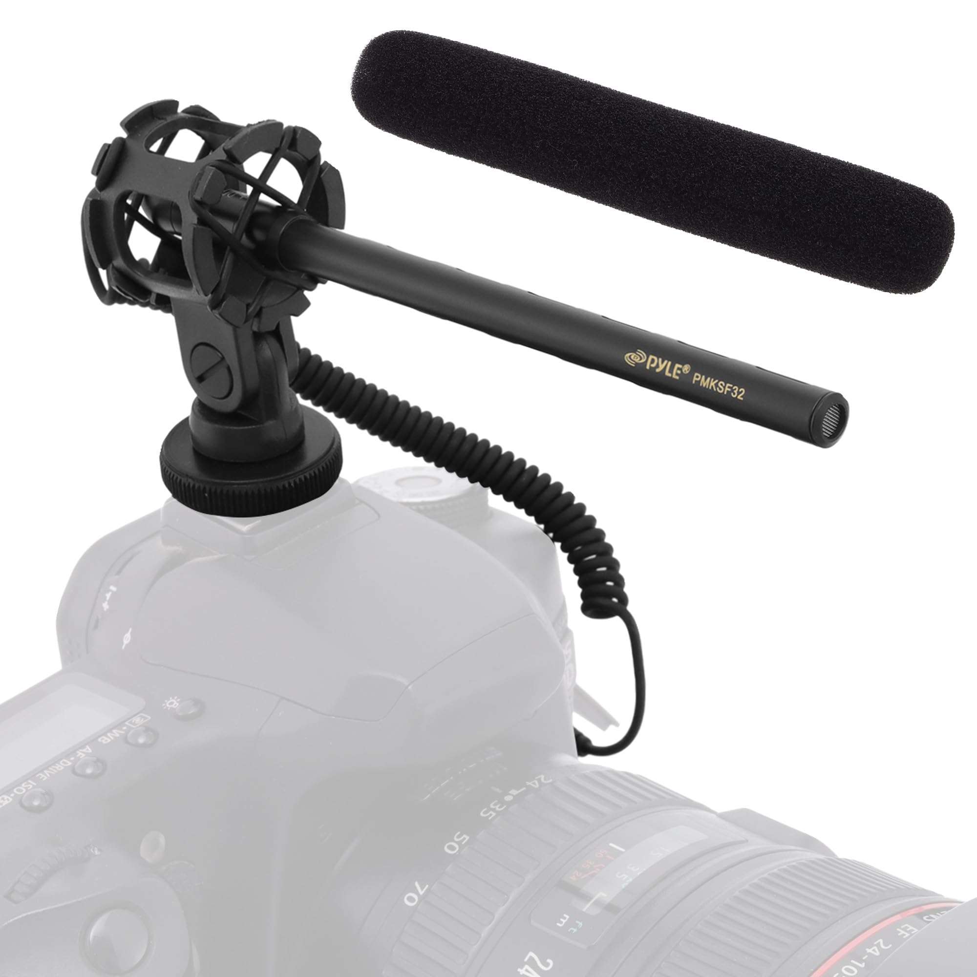 Pyle Camera-Mount Shotgun Microphone, Back Electret Condenser, Line-Gradient Pattern, 3.5mm Connector, 42dB Sensitivity, 50Hz-18kHz, Windscreen & Mic Holder, On-Camera Condenser Mic for Clear Audio 1