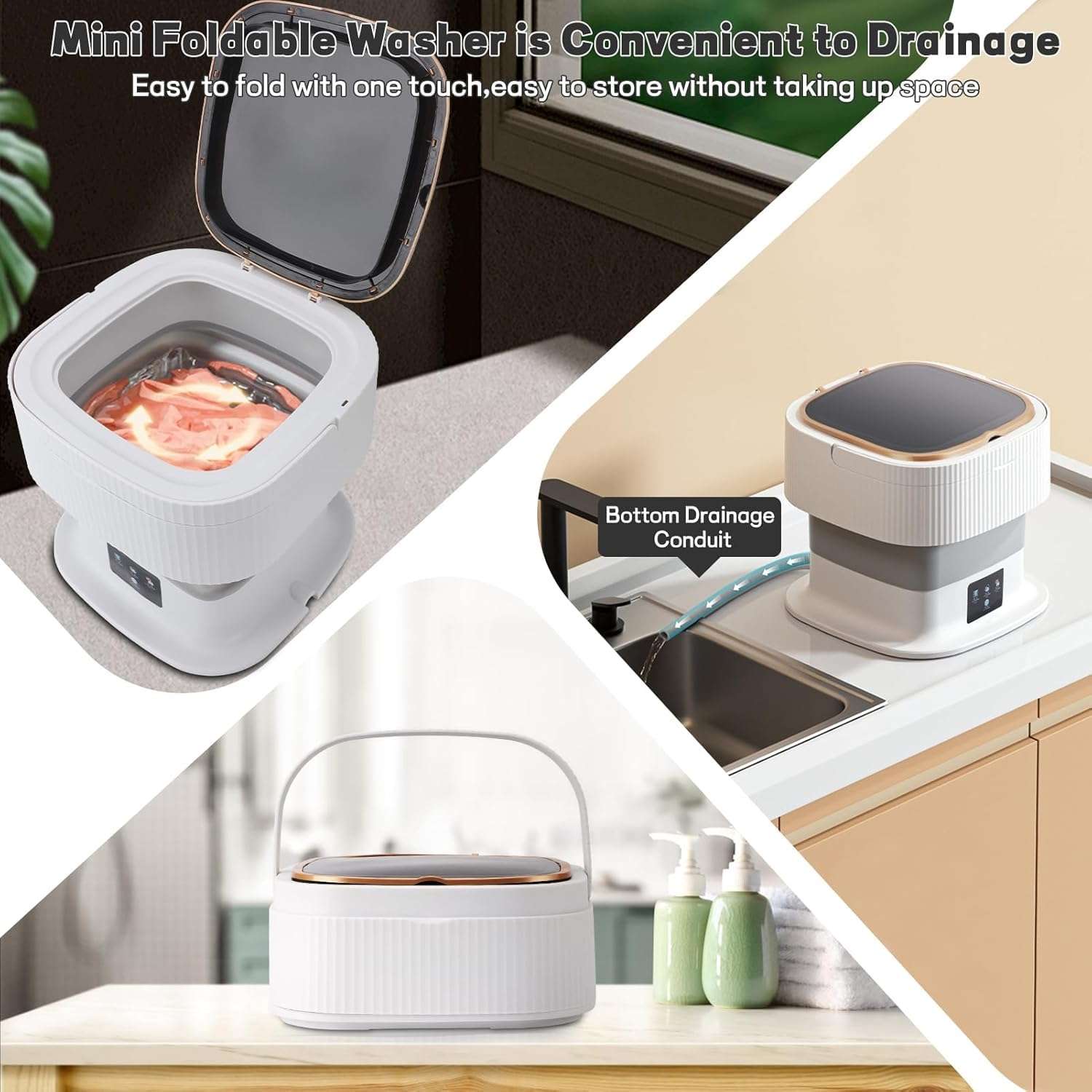 Wintwilla SeMi AuToMaTiC pOrTaBlE SpAcIoUs iNtErIoR WaShInG MaChInE, 11.5l lArGe cApAcItY MiNi wAsHiNg mAcHiNe DrAiN BaSkEt, FoLdAbLe CaMpInG wAsHiNg mAcHiNe wItH 3 DeEp cLeAnInG MoDeS FoR UnDeRwEaR 5