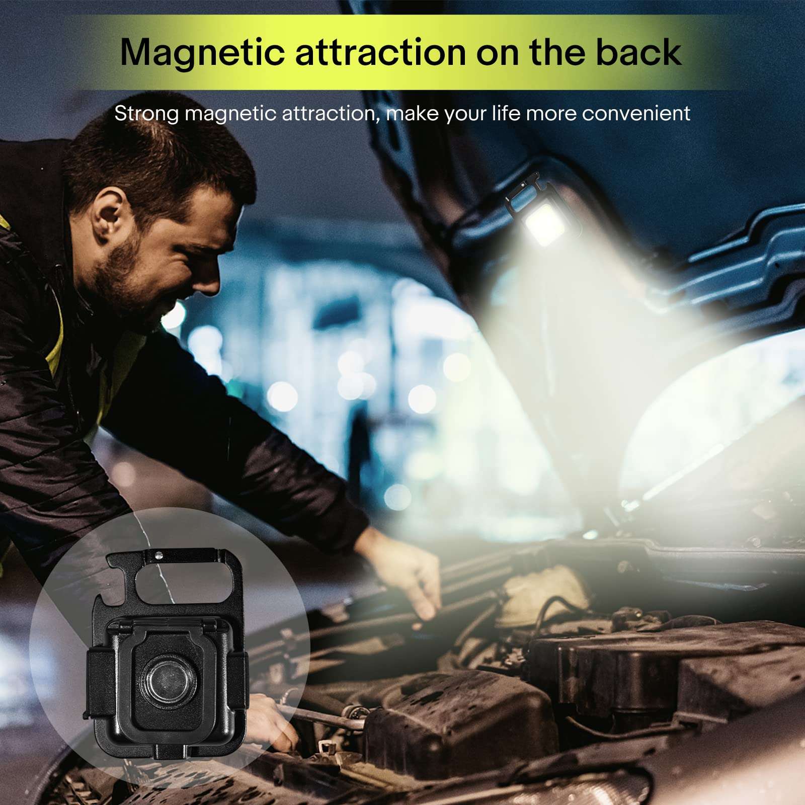 NineLeaf Portable Flashlight Keychain,COB Keychain Work Light,1000 Lumen Emergency Light Flashlights 4 Light Modes,with Folding Bracket Bottle Opener and Magnet Base,Walkig Dog,Camping and Hiking 3