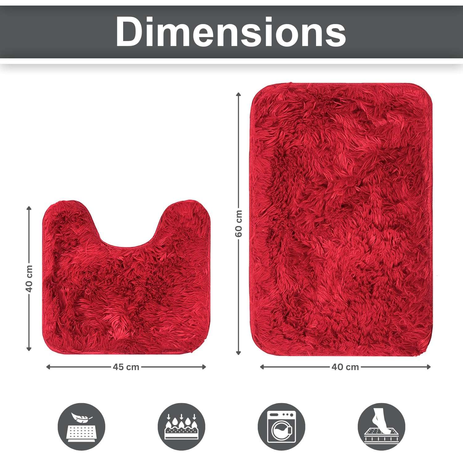 LUXE HOME INTERNATIONAL Marino Fur Contour Bath Mat – Washable, Anti Skid, Water Absorbent Contour Mats for Bathroom, Toilet, Wash Basin & Bathroom Contour Mat Set of 2(Maroon 40x60 cm & 40x45) 6