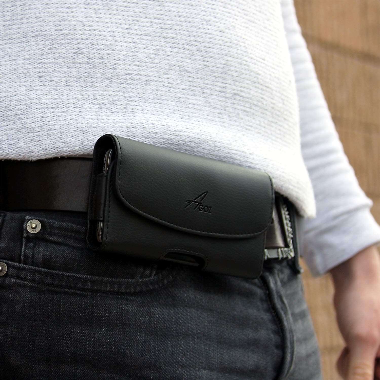 AGOZ Leather Case for Consumer Cellular Verve Connect, ZMax 10, ZMax 5G, ZTE Blade MAX View Z610DL, ZMAX PRO Z981, MAX Duo LTE, MAX XL N9560, Blade ZMAX Z982, Pouch Holster w/Belt Clip, Belt Loops 6