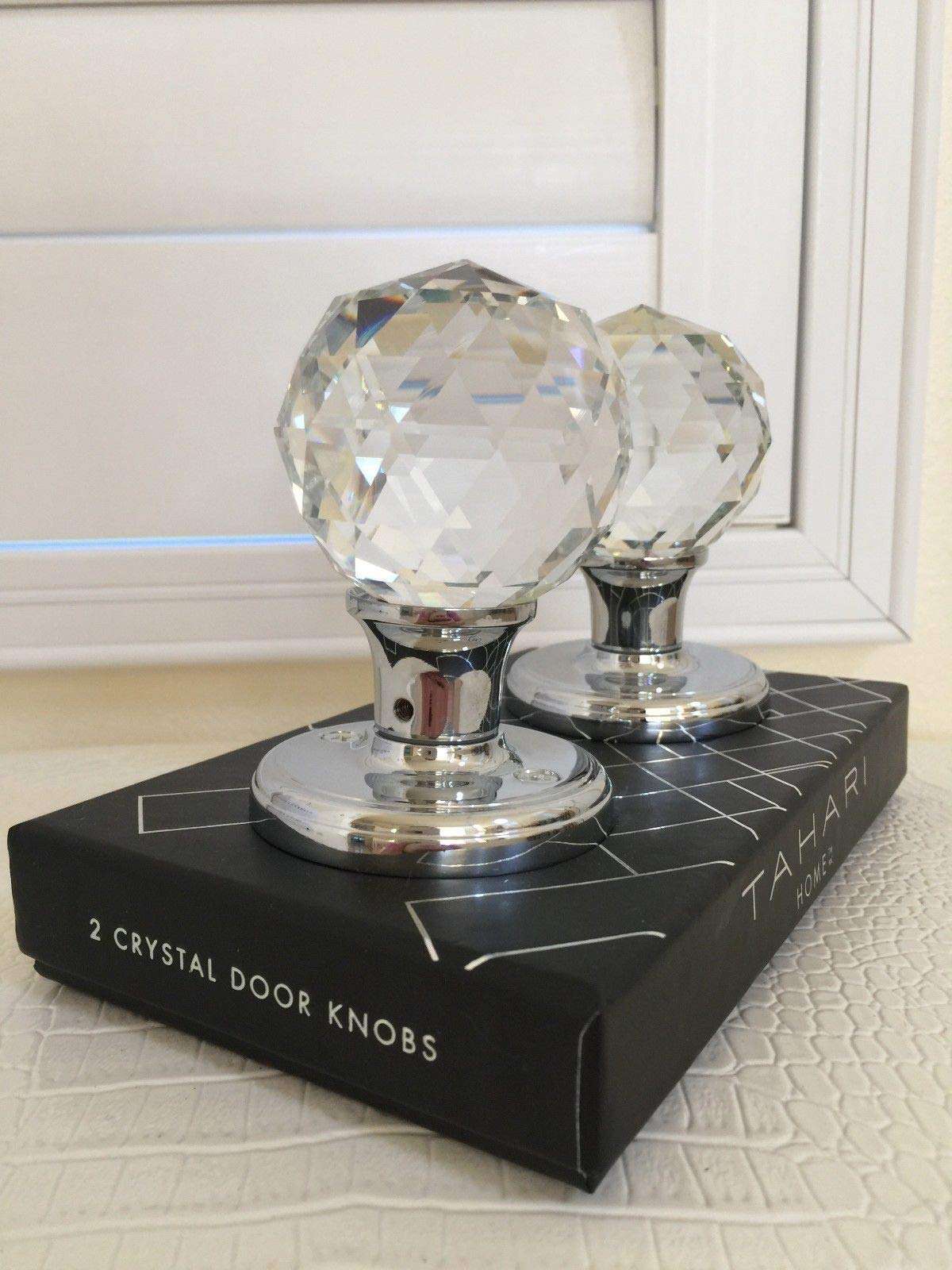 TAHARI HOME Set of 2 Door KNOBS Pull Mirror Crystal Glass Diamond Design 3