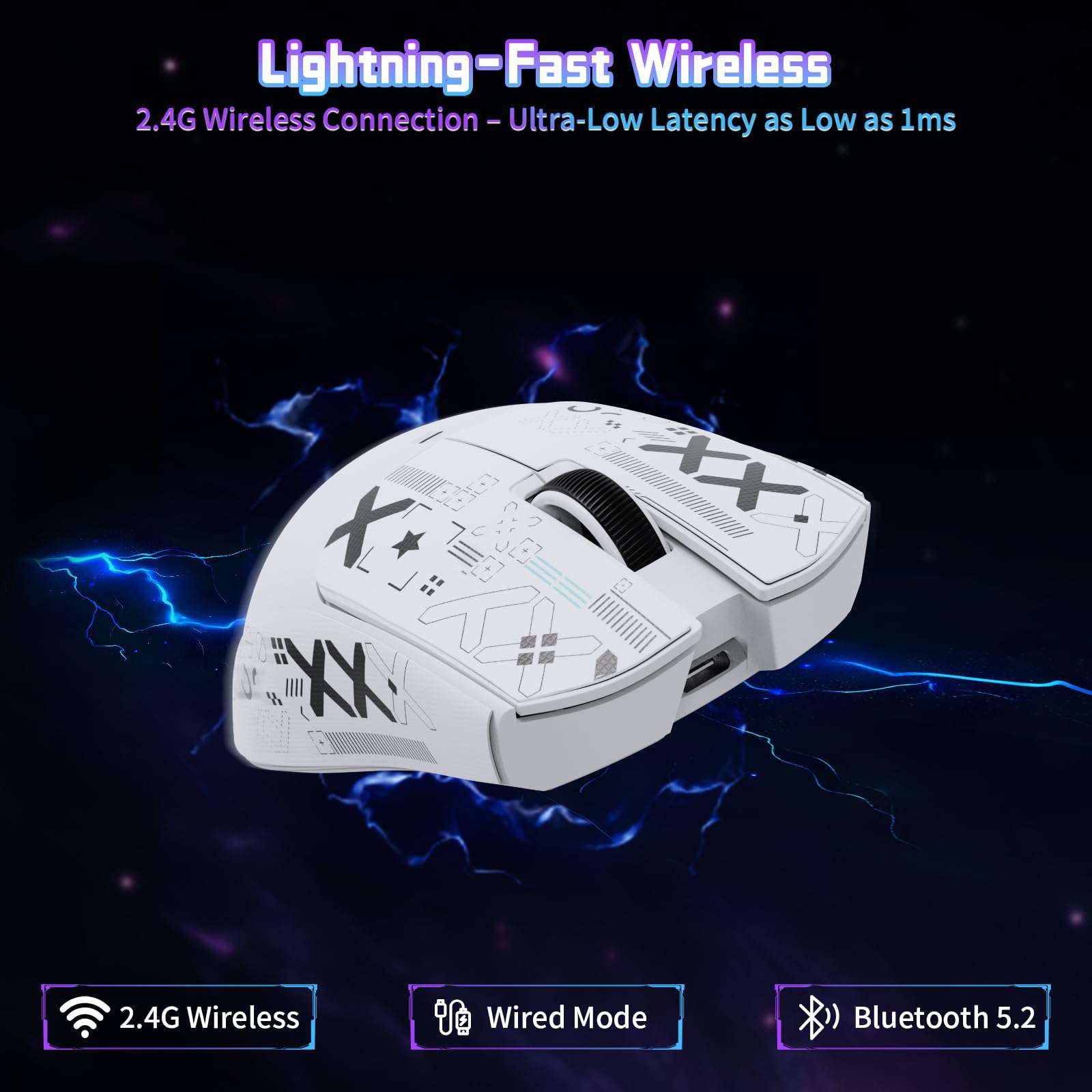ATTACK SHARK X11SE Ultra-Light Wireless Gaming Mouse, Tri-Mode-2.4G/USB-C Wired/BT, PixArt PAW3311 Gaming Sensor, 22KDPI, 5 Programmable Buttons for Laptop, PC, Mac Gamer (White&Sticker) 5