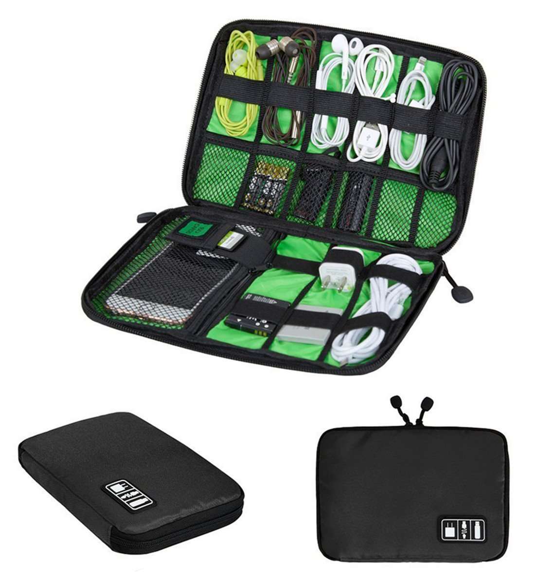 Electronics Organizer Travel Gadget Tech Gear Accessory Storage Carrying Bag Pouch for USB Cable SD Card Phone Camera Hard Drive Flash Disk PowerBank Headphone Charger Holder Case First Aid Bag Black 1