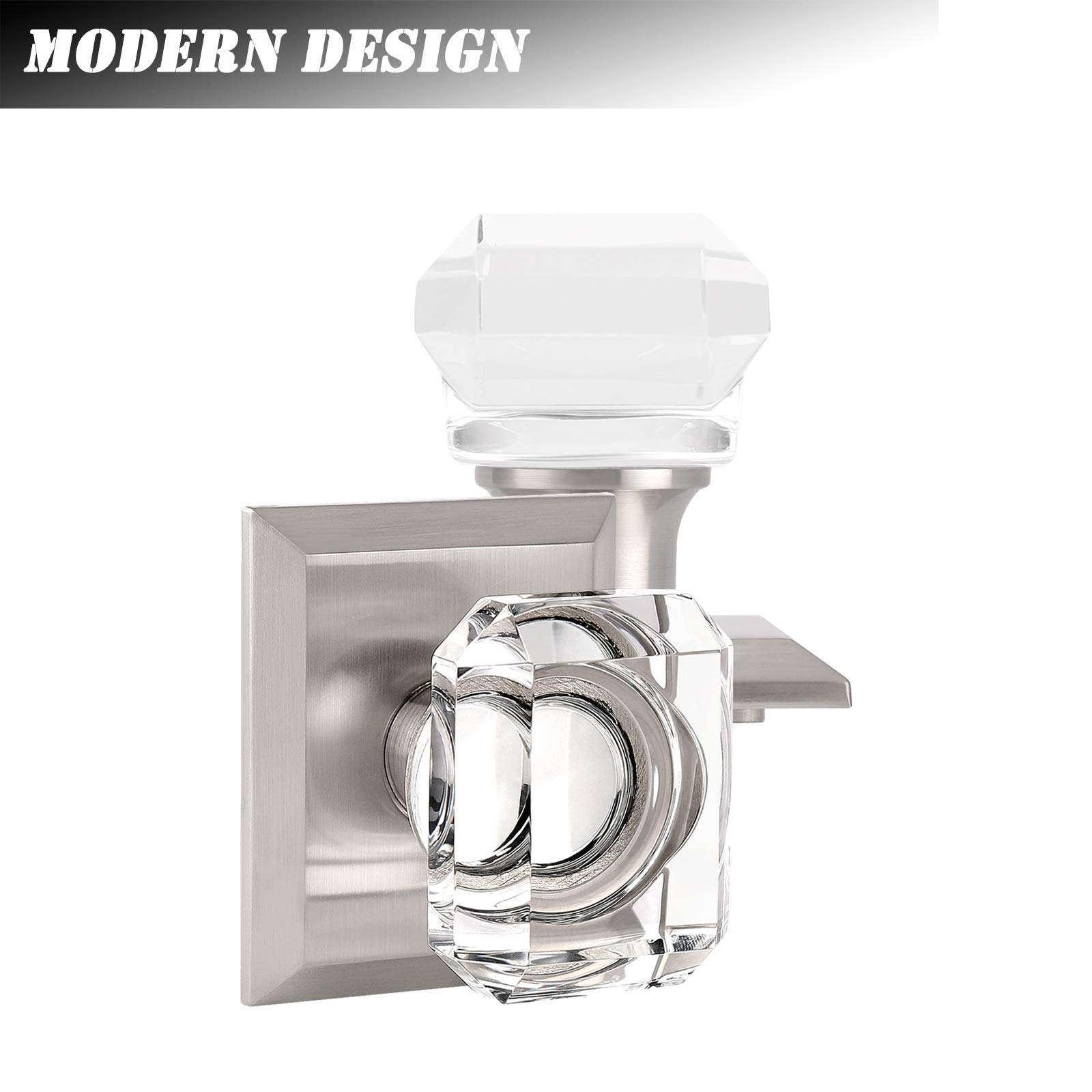 3 Pack Crystal Glass Door Knob Set, Passage Door Knobs for Hall and Closet, Keyless Square Crystal Door Knobs with Satin Nickel Finish, Interior Door Knobs Non-Locking Set, Passage Function 6