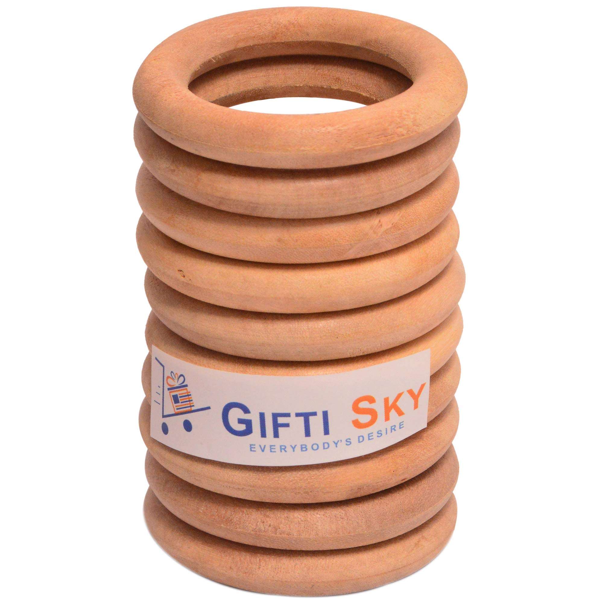 GIFTI SKY Art and Crafts Natural Smooth Unfinished Wooden Round Rings (2.75 Inches) - Set of 10 5