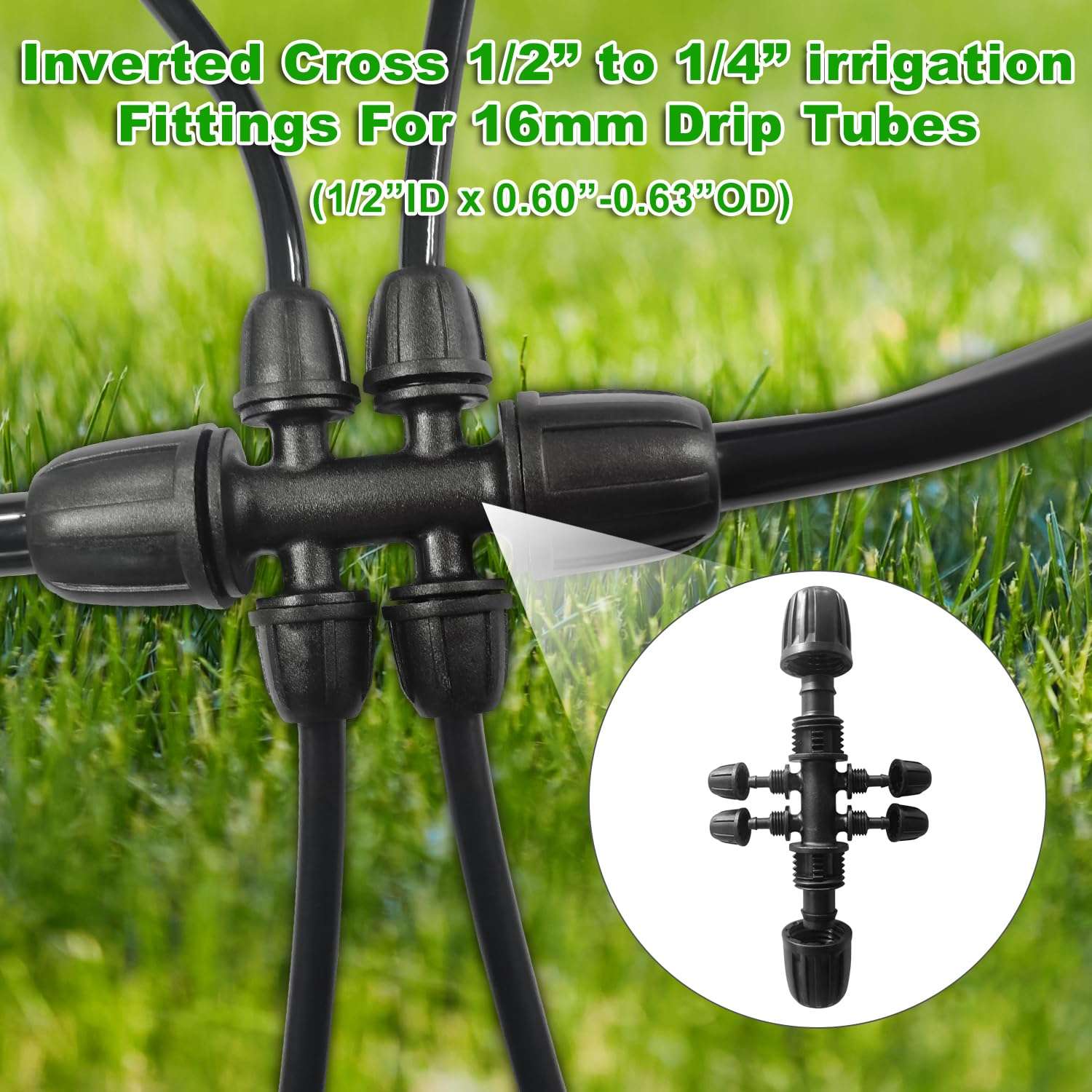 20 Pcs 1/2 Inch to1/4 Inch Drip Irrigation Tubing Fittings,Irrigation hose Connectors,Lock Barbed Tee 6 Way for Lawn Plant Garden Watering System,Drip Irrigation System (1/2'' ID x 0.60''-0.63'' OD) 3