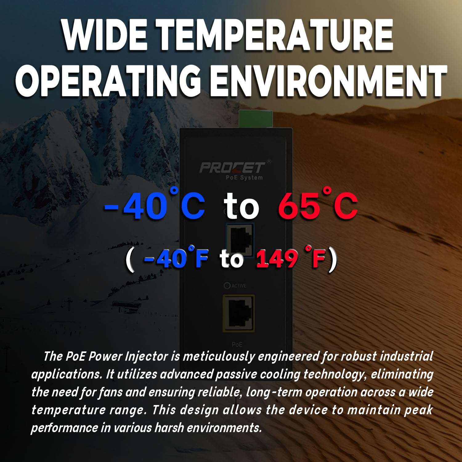 Procet 10 Gbps Gigabit PoE++ Injector Din Rail, 60W Industrial Boost PoE Adapter with Wide Temp -40°F to 149°F, 6KV Surge Protection, 12-55V DC Input, IEEE802.3af/802.3at/802.3bt, PT-PSE105GB-E-10 4