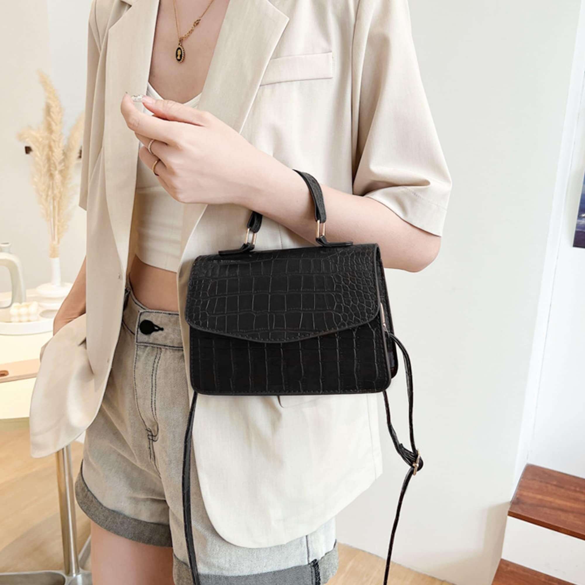 Crocodile Pattern Crossbody Shoulder Synthetic Leather Top Handle Satchel Handbag 3