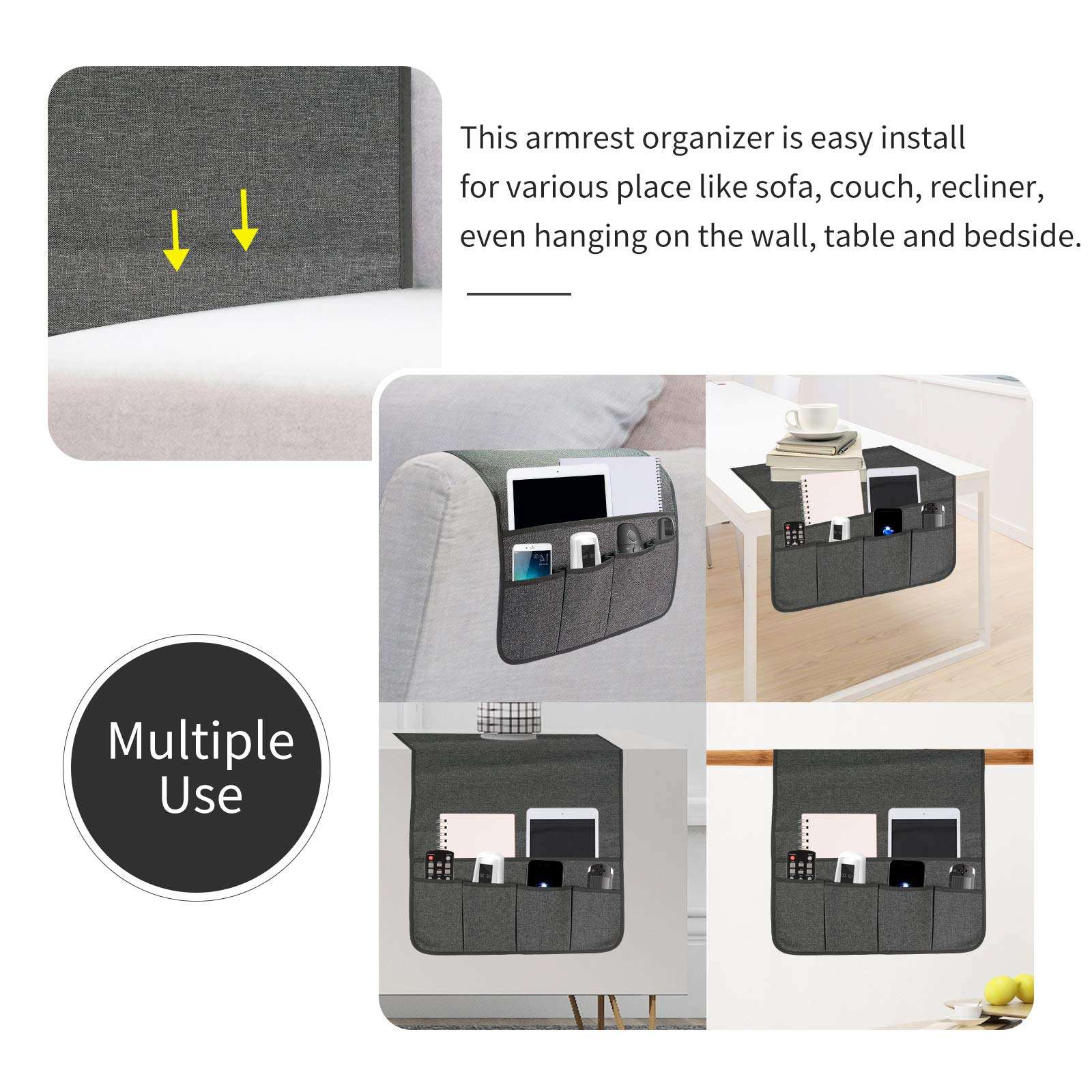 SYSOV Sofa Armrest Organizer, Remote Control Holder for Recliner Couch, Arm Chair Caddy with 5 Pockets for Magazine, Tablet, Phone, iPad 6