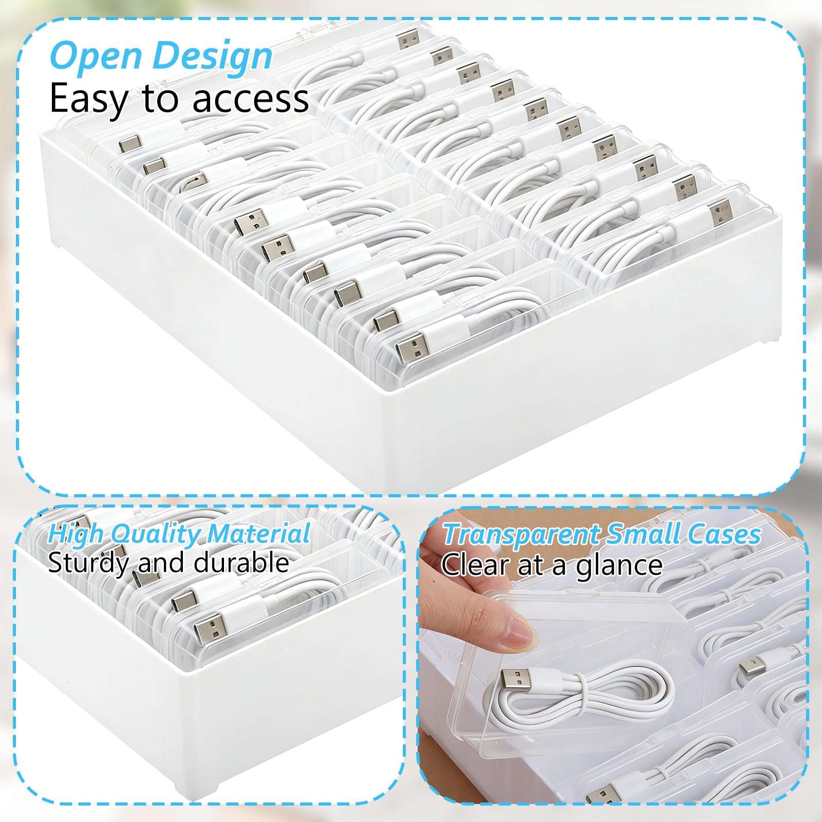 YEXEXINM Extra Large Cable Organizer Box with 22 Clear Switch Case Power Cord Organizer Desktop Cable Management Box Cord Storage Box for Desk Accessories Stationery Supplies Office Home 4