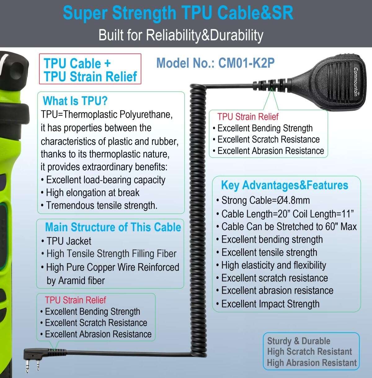 commountain Heavy Speaker Mic Compatible for Baofeng Radios BF-F8HP UV-82HP UV-5R UV82 UV82C UV5R5 UV5RA UV5RE UV5X3 and Kenwood BTECH Retevis Samcom Radios, Walkie Talkie Microphone 4