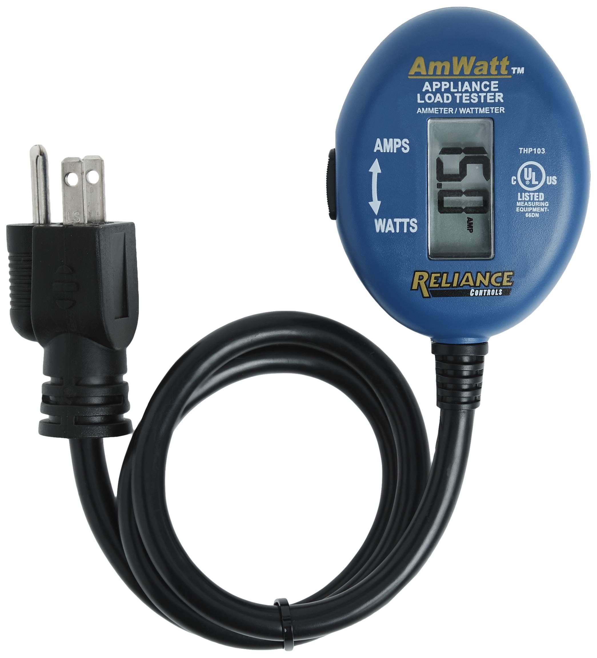 Reliance Controls Ammeter and Wattmeter THP103 AmWatt Appliance Load Tester/Plug, 1-Pack, Blue 3