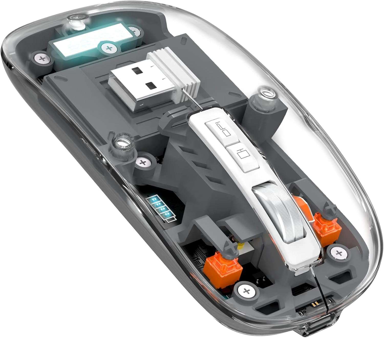 MICROWARE Wireless Transparent Mouse, Bluetooth Mouse Rechargeale, Power Display,DPI,Shortcut, Bluetooth5.1 + 2.4GHz 2in1 Receiver(USB) - Gray