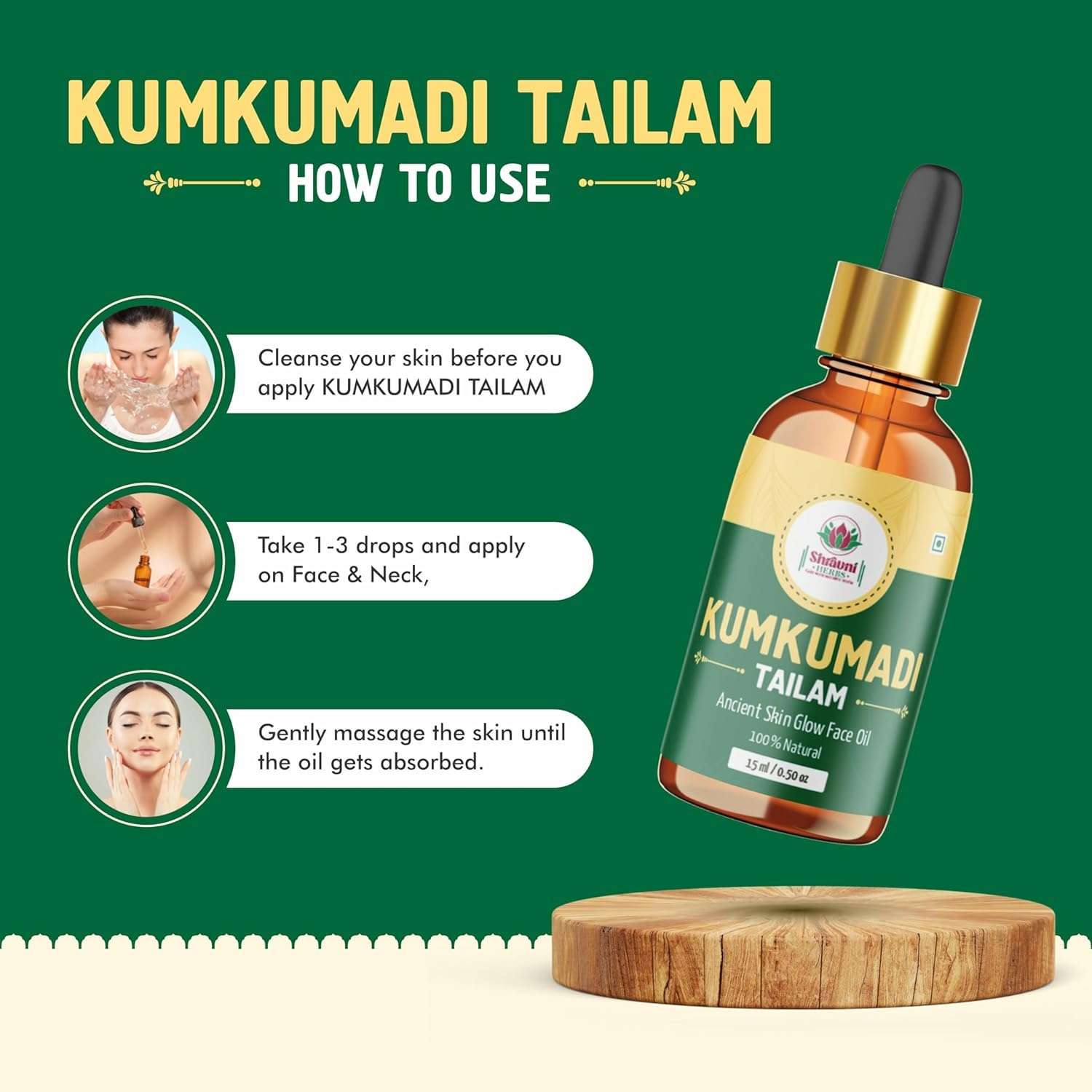 SHRAVNI HERBS Ayurvedic Kumkumadi Tailam Oil Ancient Blends with a Modern Touch 100% Natural Oil, Ancient Skin Glow Face Oil, Milk and Herbs (15ml) 4