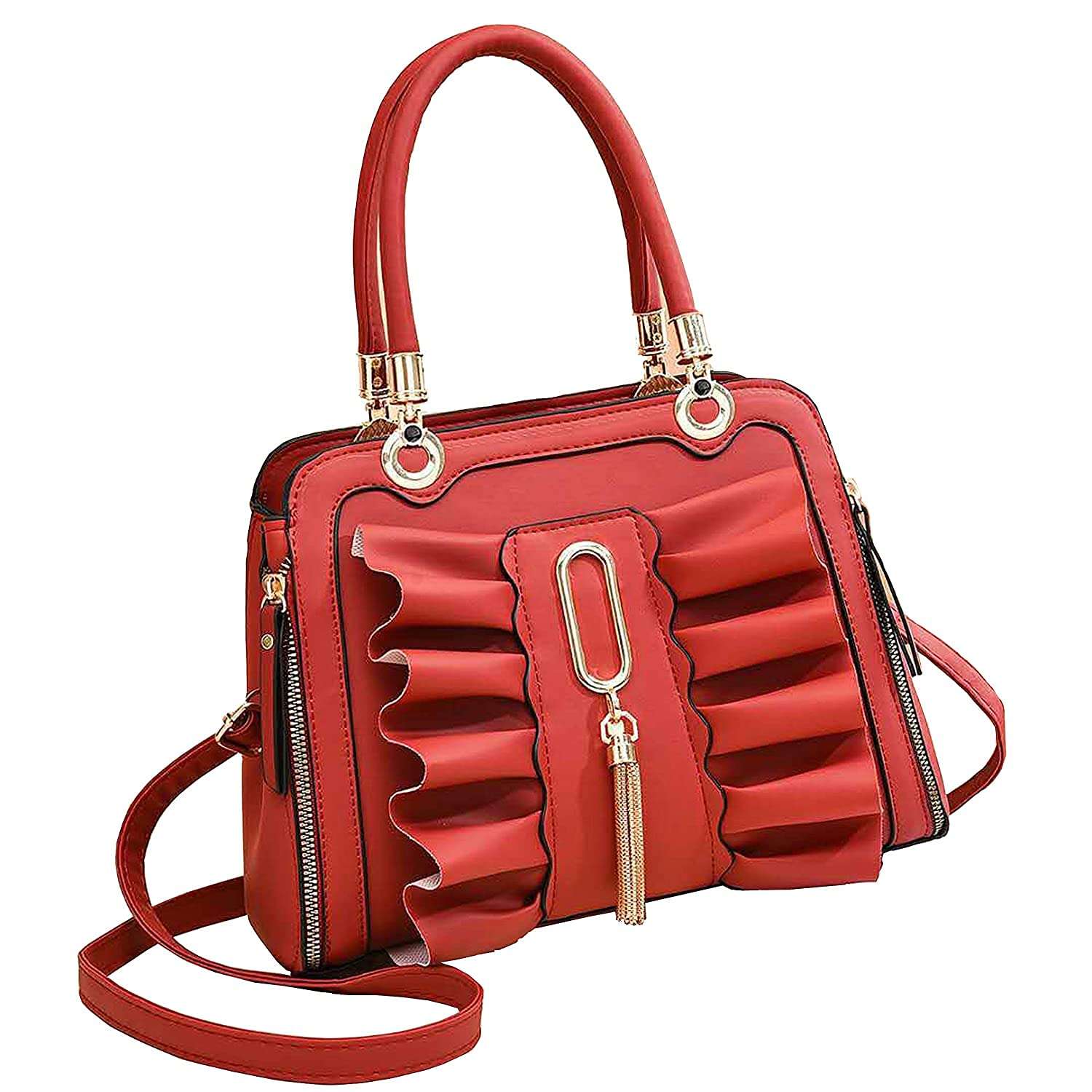 FAMOUS SHOP Latest Butterfly Handbag PU Leather Top Handle Satchel Bag Messenger Shoulder Bags (Bright Red)