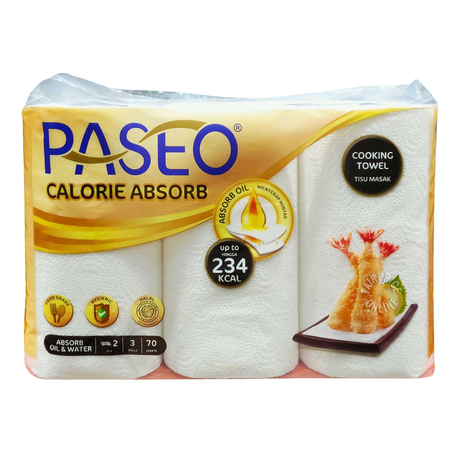 PASEO Kitchen Towel 70 Sheets x 3 Rolls (2 Ply)(Calorie Absorb) 4
