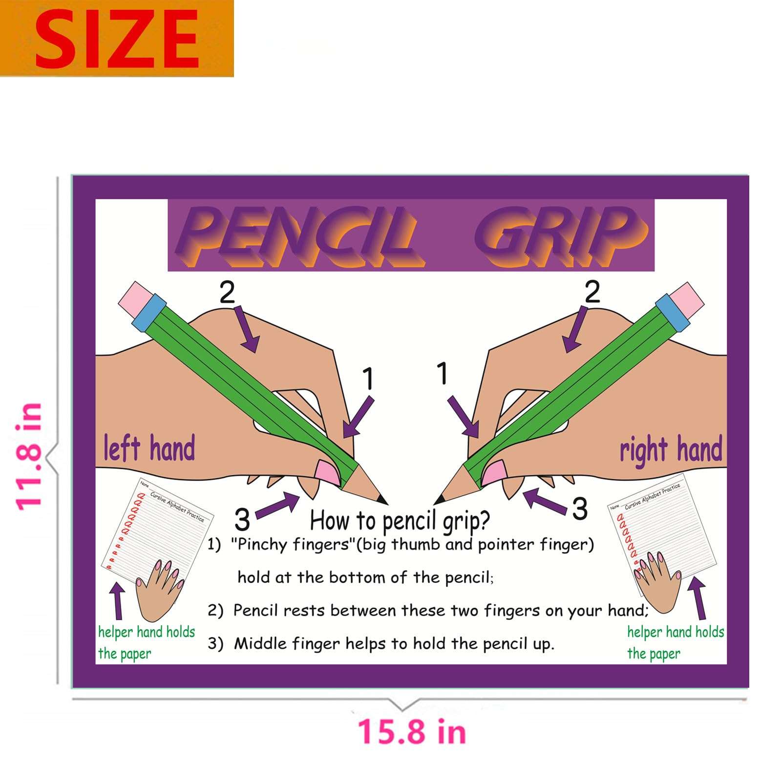 SANTSUN Pencil and Scissor Grip Educational Preschool Poster, How to Pencil Grip? and How to Scissor Grip? Poster with Illustrations, for Toddler and Kid, School Wall Decor, 30x40cm, English Version 4