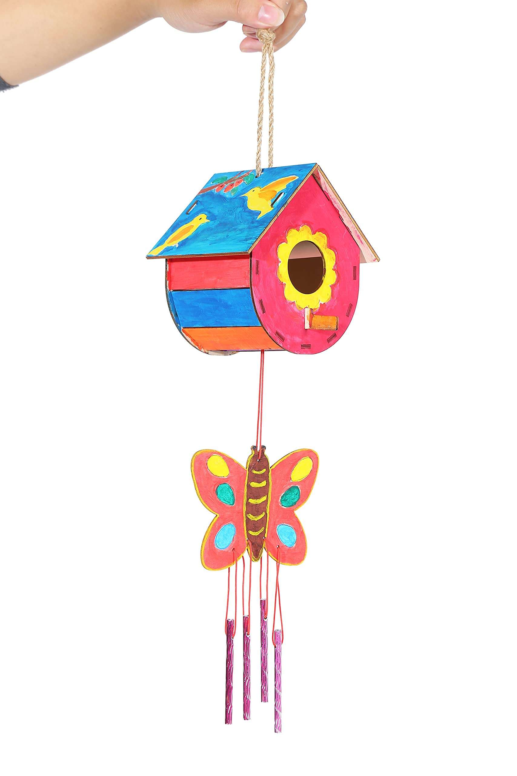 Wooden Birdhouse Kits and Wind Chime Arts And Crafts For Kids to Build and Paint Wooden Arts and Crafts for Kids Girls Boys Toddlers Crafts Ages 4-6 6-8 8-12 DIY Drawing Kits Includes Paints & Brushes 3