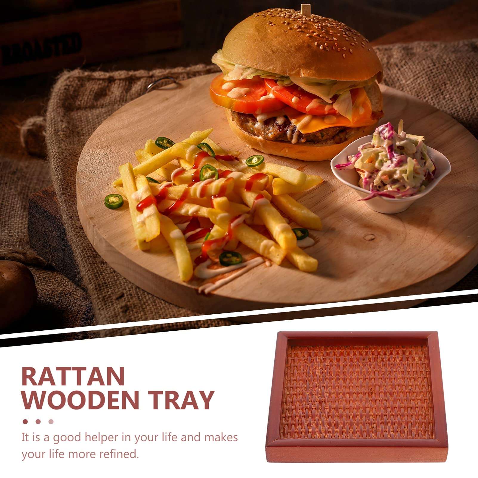 BESTonZON 1pc Xxcm Dinnerware Cuake Household Style Containers Platter Size Wooden Natural Coffee Practical Trays Woven Wood Plate Charcuterie Serving Item Party X Guest Rustic Cheese 4