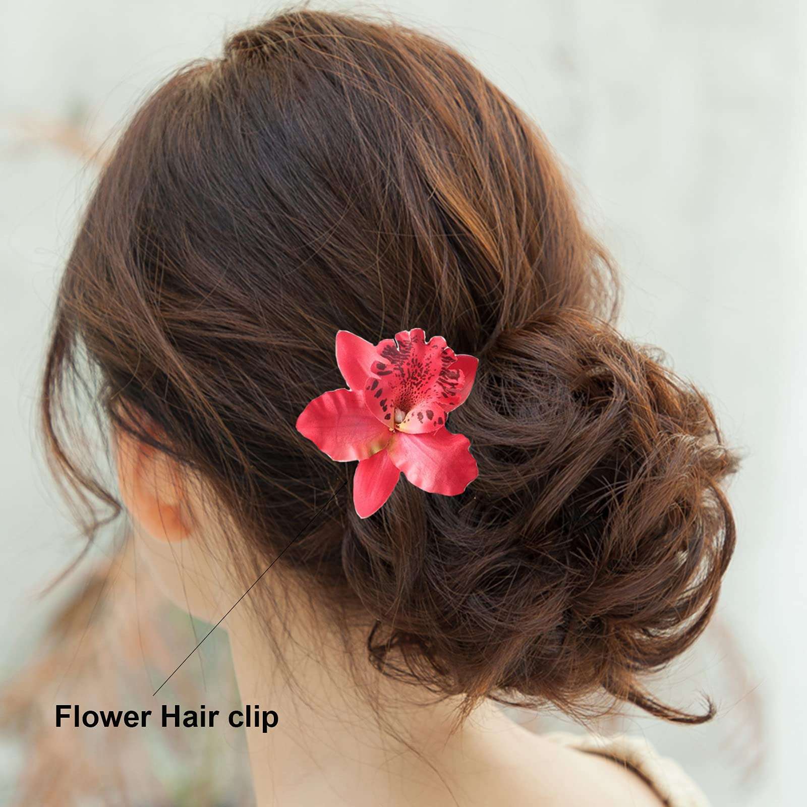 Hawaiian Leis Headband Wristbands Flower Hair Clips Luau Tropical Women Necklace Headpiece Hair Bands Hairband Bracelets Summer Beach Pool Cosplay Dress Up Birthday Party Decorations Supplies Red 3