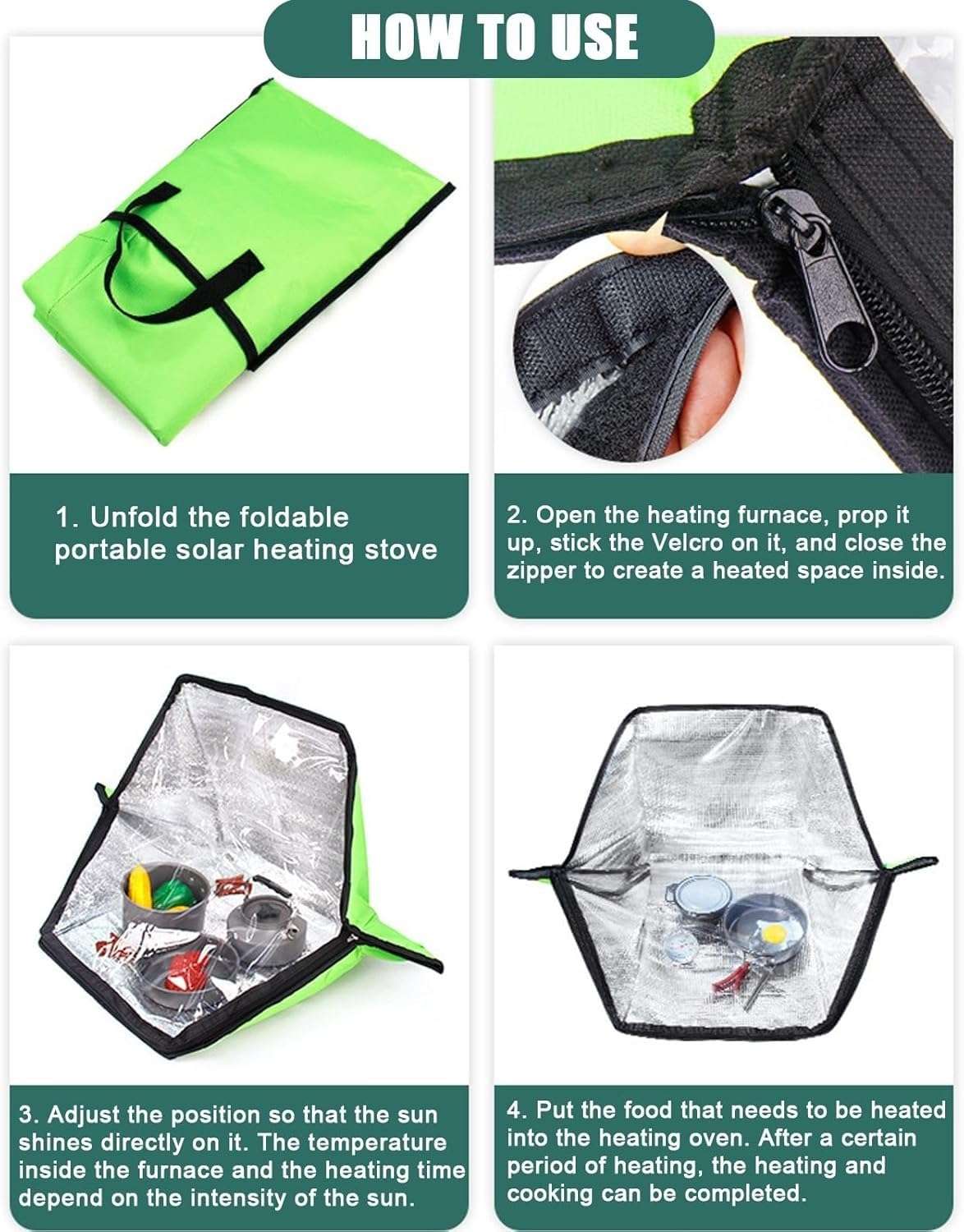 Portable Solar Oven, Outdoor Solar Cooker & Camping Oven, Foldable Cooking Oven with Carrying Bag for Outside Barbecue Camping(Green) 5