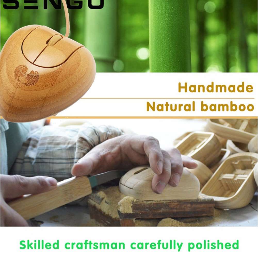 Sengu Heart Bamboo Corded Mouse, USB Wired Optical Mouse for Laptop, Computer (Virgo) 6