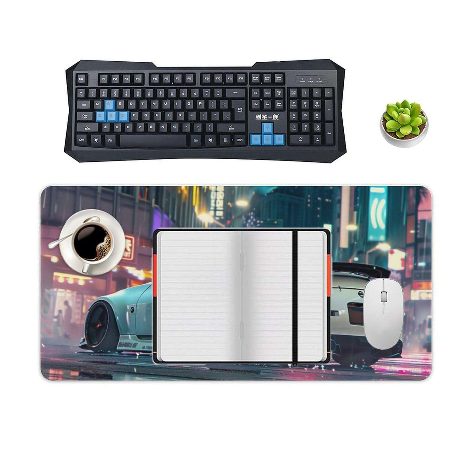 ANMOGID Gaming Mouse Pad, JDM Car Mouse Pad, White 350Z City Neon Desk Mat, Extended 23.6" x 11.8" for Office Home, Non-Slip Rubber Keyboard Mat Decor, Computer Accessories Office Organizers Supplies 5