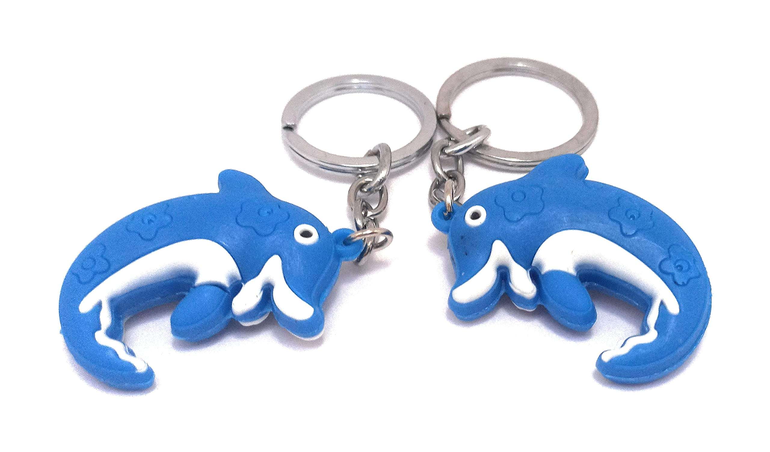Dolphin Rubber Figure Blue Keychain Set of 2 3