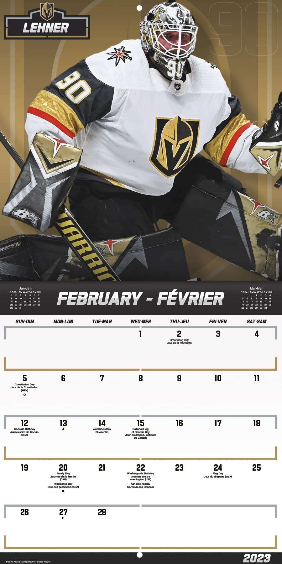 2023 NHL Stoppers (Bilingual French) Wall Calendar & Pushpins 5