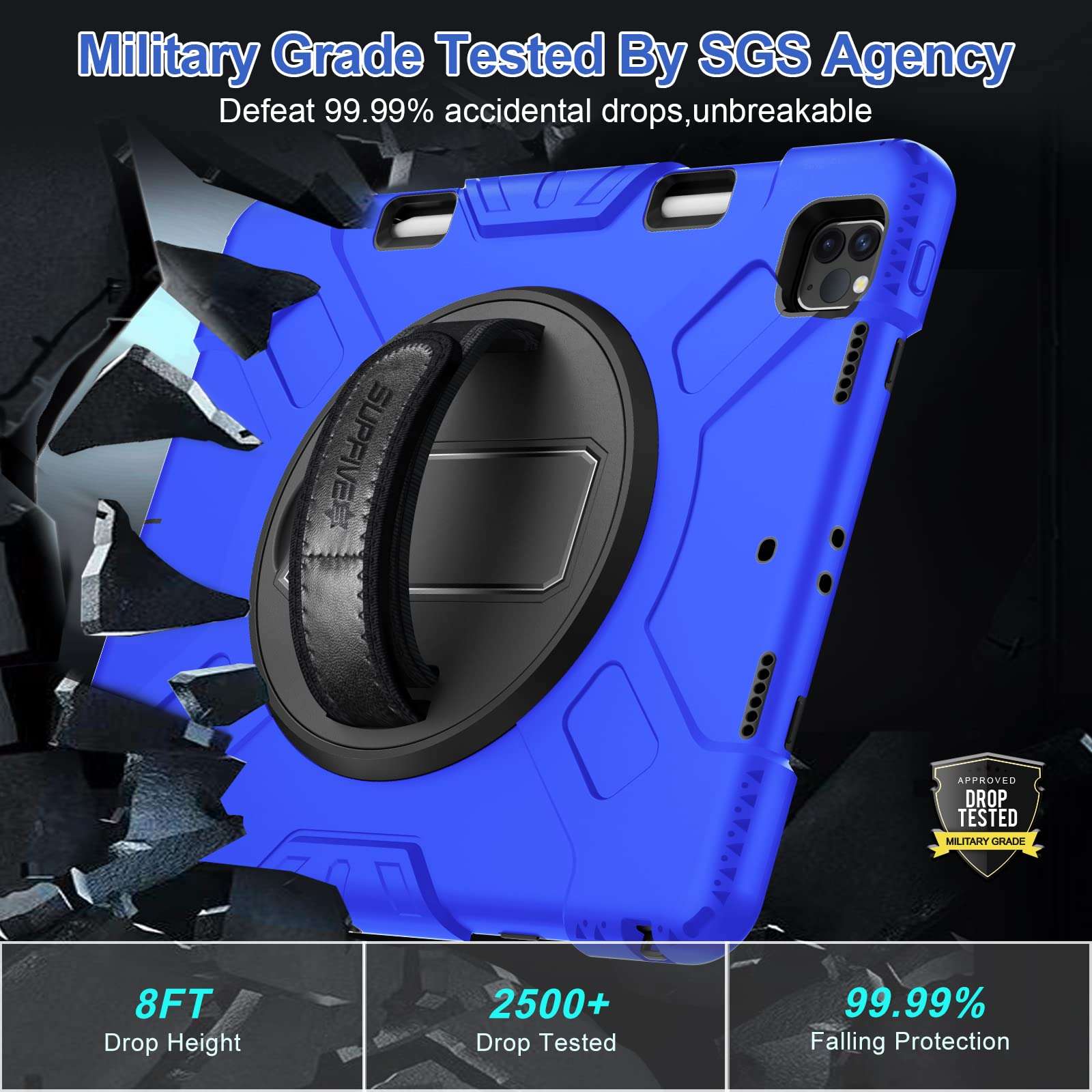 SUPFIVES Case for iPad Pro 12.9 2022 6th Generation: Upgraded Military Grade Shockproof Protective Silicone Cover for iPad 12.9 Inch 5th Gen 2021-Pencil Holder-Handle-Shoulder Strap-Kick Stand-Black 2