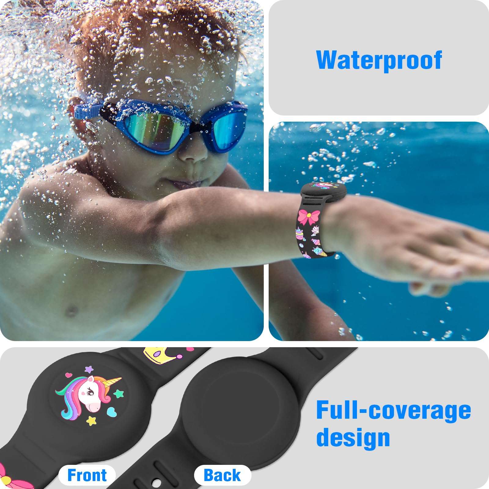 ZHOC AirTag Bracelet for Kids, Waterproof Cute Cartoon Air tag Holder for Kids with Full Coverage Anti-Lost Hidden Design, Airtag Wristband Accessories for Child Black 5