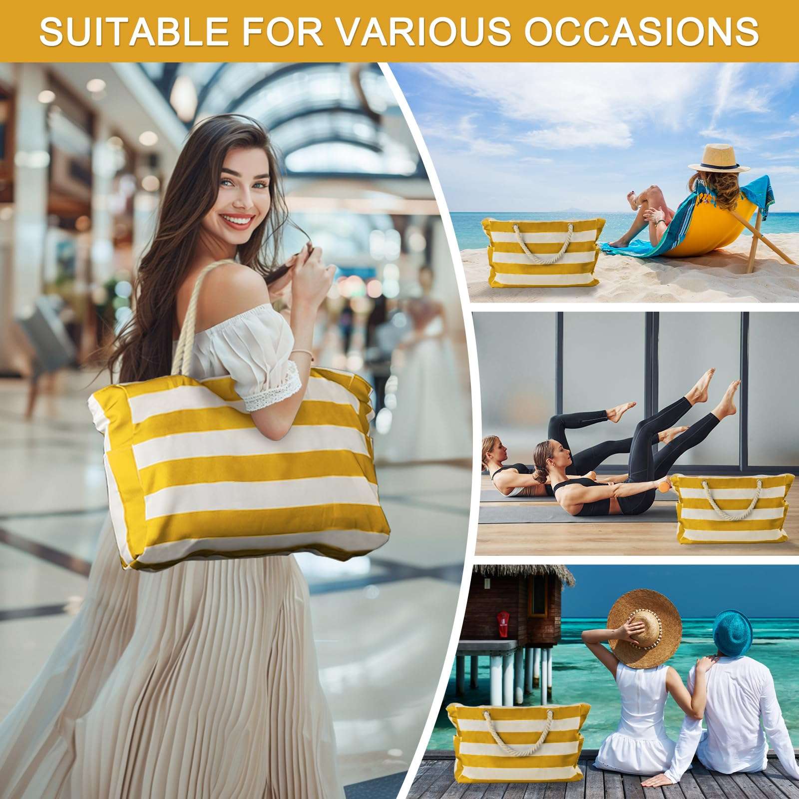 wanchel X-Large Beach Bags for Women, Waterproof Sandproof Beach Tote Bag with Zipper, for Travel | Pool | Cruise | Vacation Essentials 3