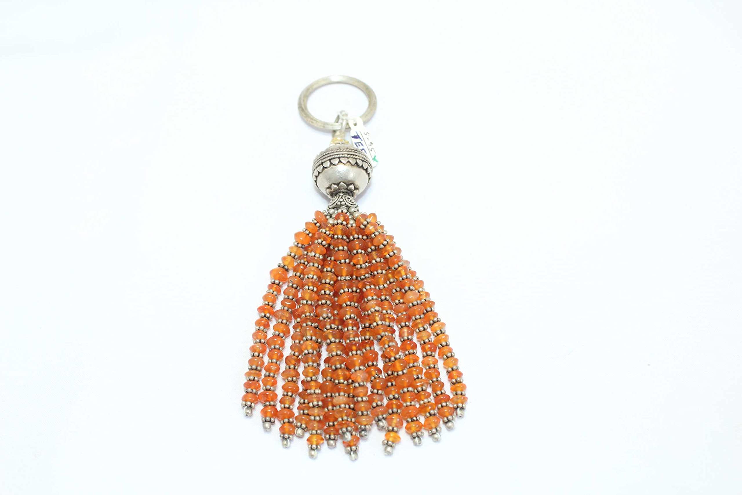 PH Artistic Key Chain 925 Solid Sterling Silver For Charms Key Holder Carnelian Stone D41 6