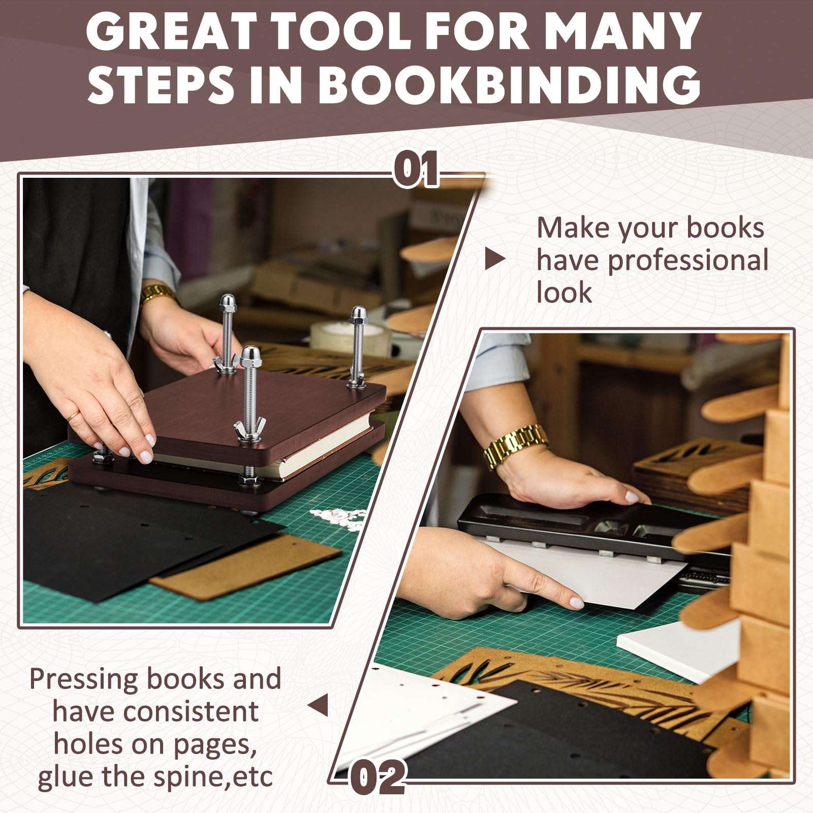 Sasylvia Book Press Bookbinding 11.6 x 7.9 Inch Bamboo Wooden Book Press Portable Book Binding Kits Handmade Book Binding Tools for Beginners Bookbinding Supplies 6