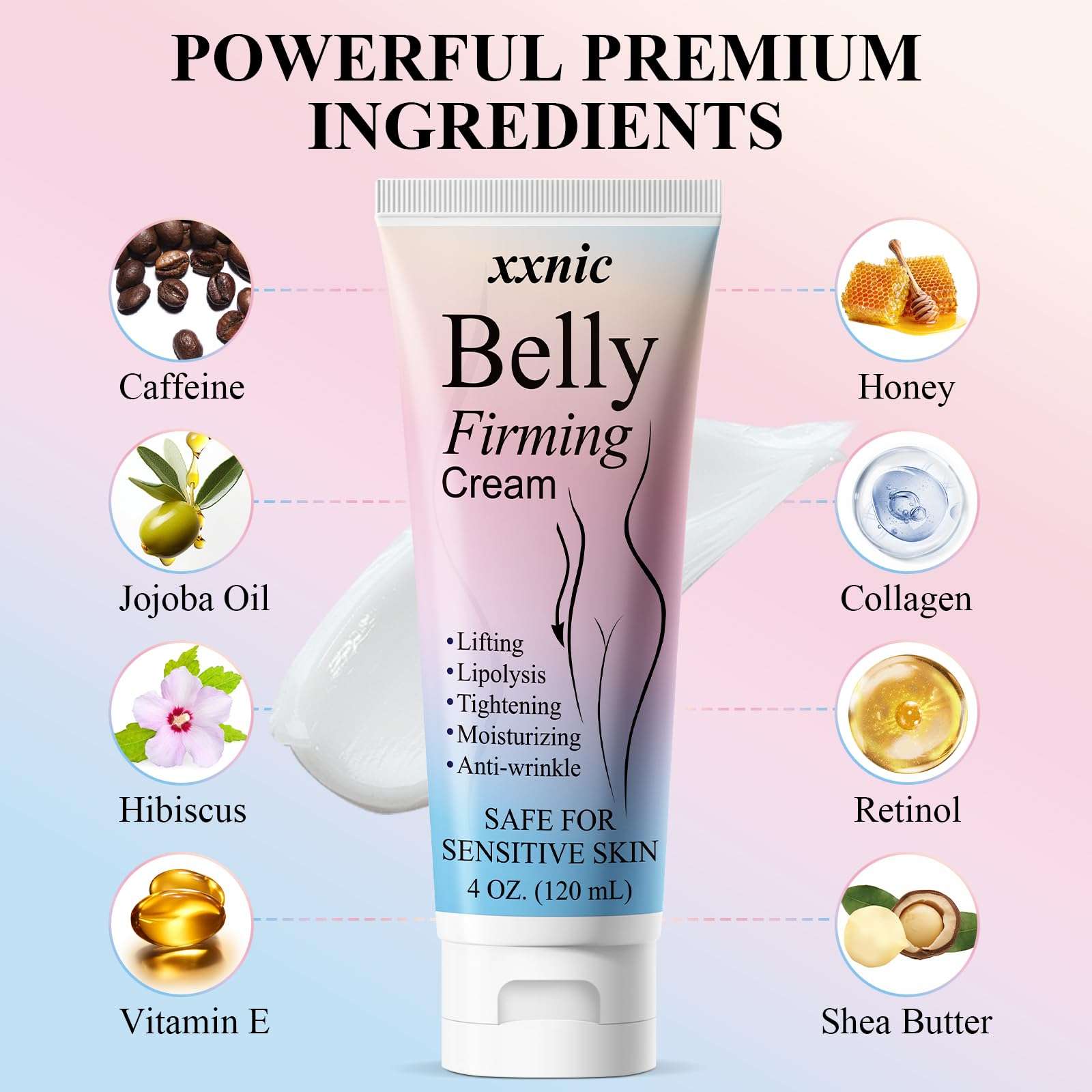 B Flat Belly Firming Cream, Skin Tightening Cream for Body, Skin Firming and Tightening Lotion for Belly, Arms, Thighs and Butt, Firming Body Lotion for Women & Men, 120+30ML 4