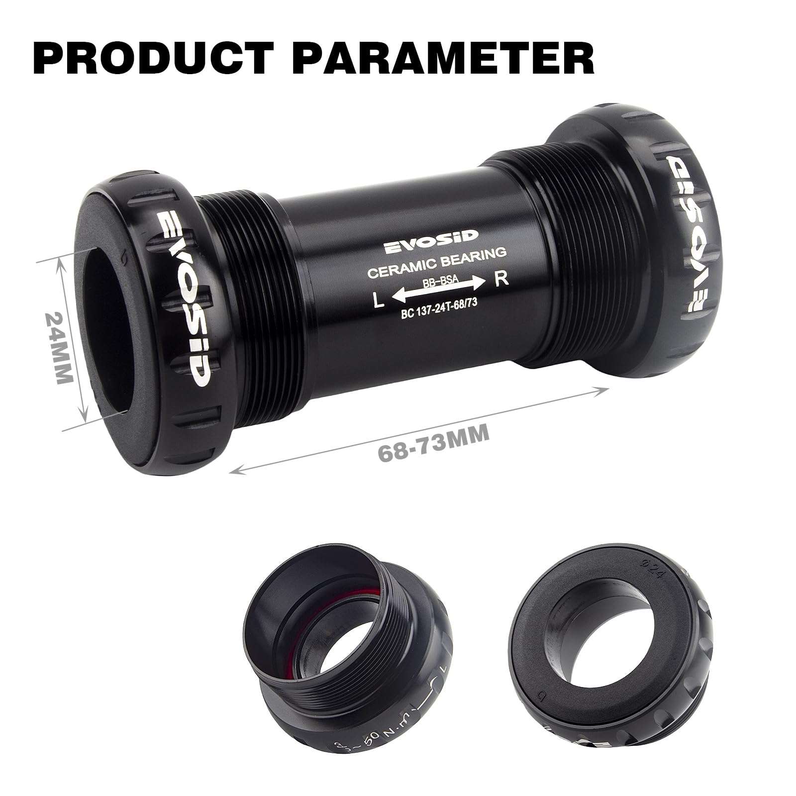 EVOSID Bike Ceramic Bearing Bottom Bracket BSA 68-73mm English Threaded BB 22mm/24mm for GXP Spindle, Compatible with MTB Road Bike Hollow Deore XT SLX R7000 R8000 4700 5800 6800 IXF Prowheel(Black) 5