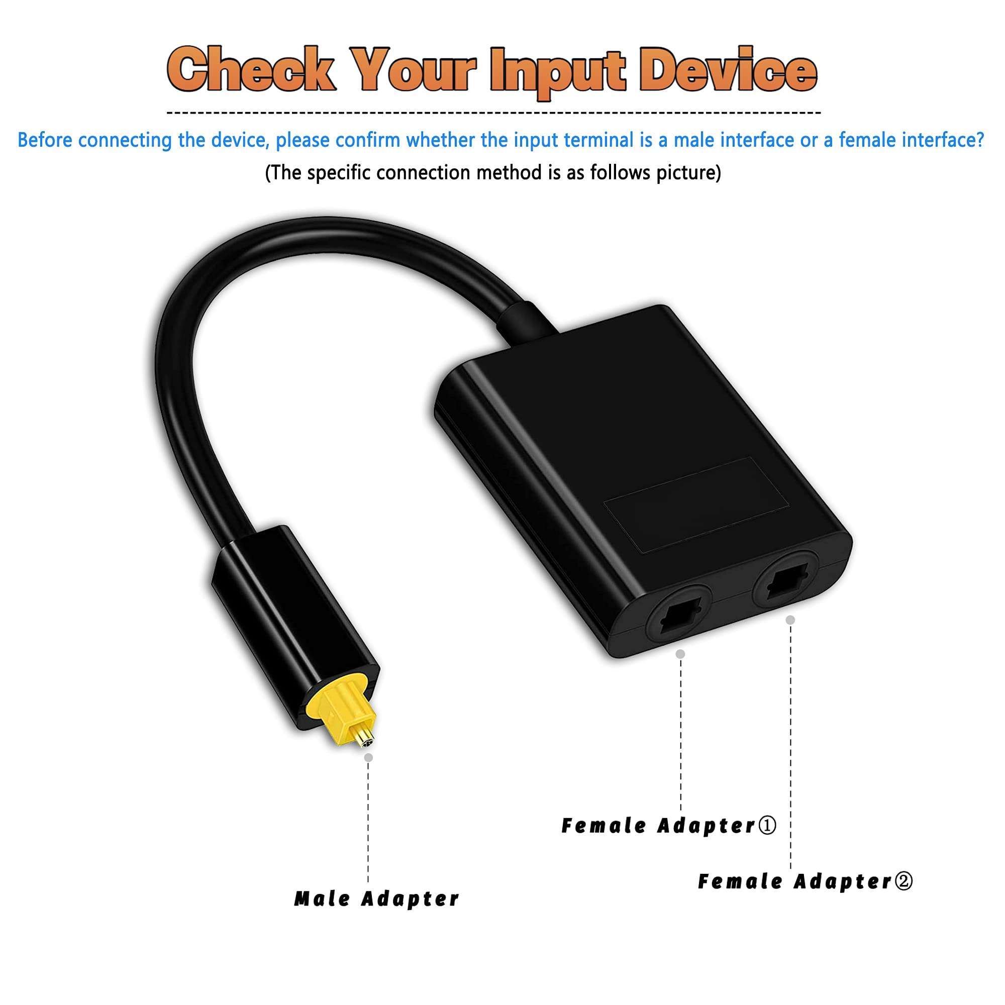 SiYear 1 in 2 Out Digital Toshlink Fiber Audio Optical Splitter Cable ，Fiber Optic Adapter，Fiber Converter, Audio Adapter Cable (0.2M) 3